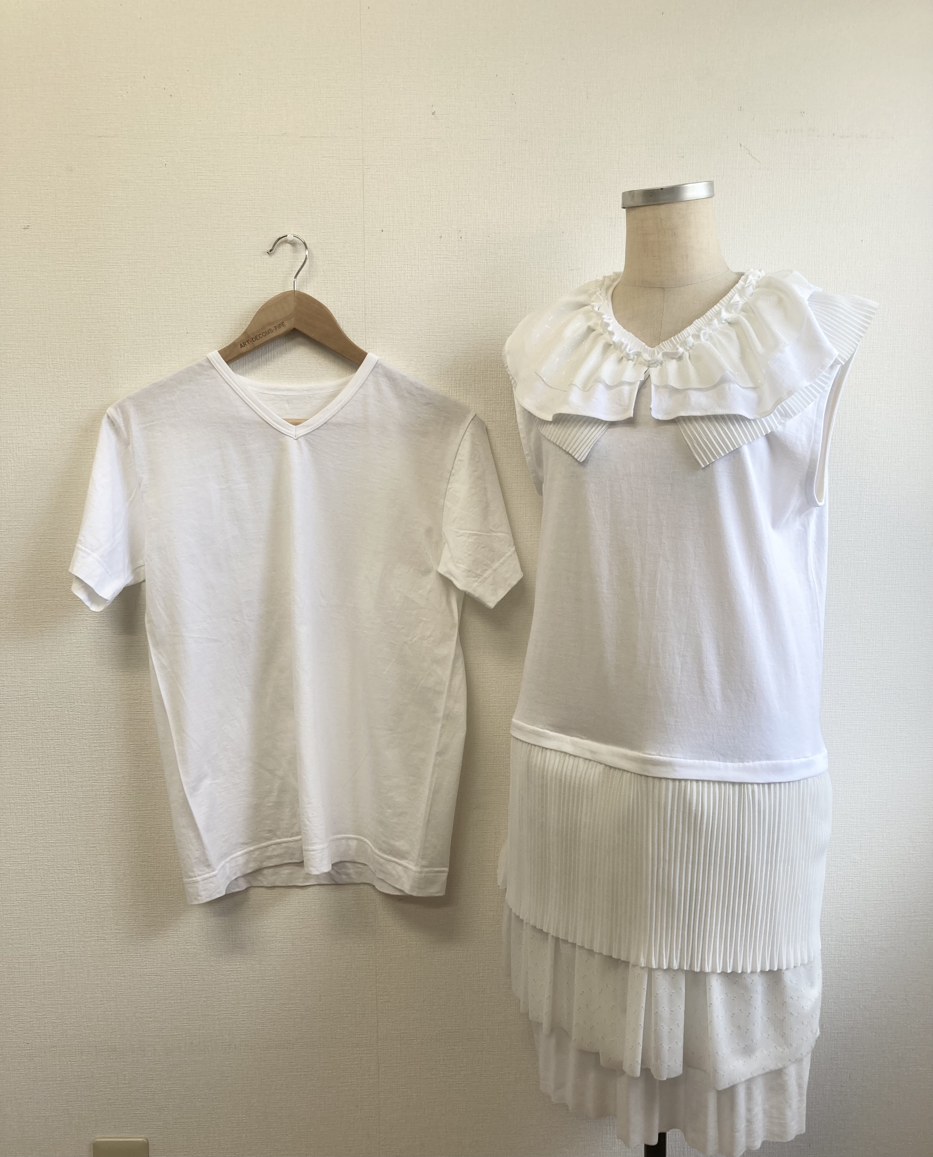 リメイクtシャツ フリル襟ノースリーブチュニックtシャツ白 サイズm Iichi ハンドメイド クラフト作品 手仕事品の通販