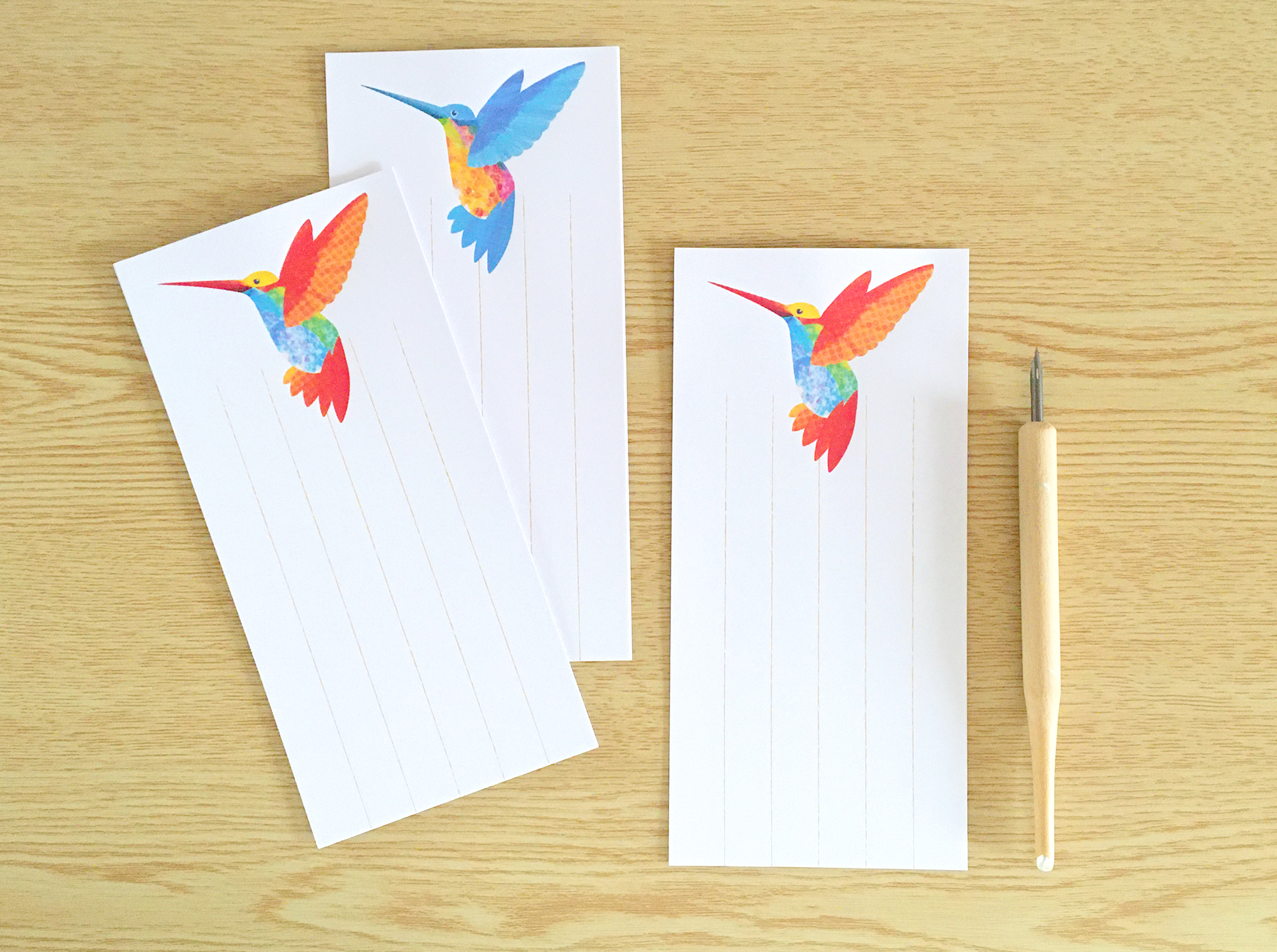 ハチドリの一筆箋 縦書き 枚入 ギフトの添え状やお礼状に 便箋 手紙 動物 鳥 おしゃれ Iichi ハンドメイド クラフト作品 手仕事品の通販
