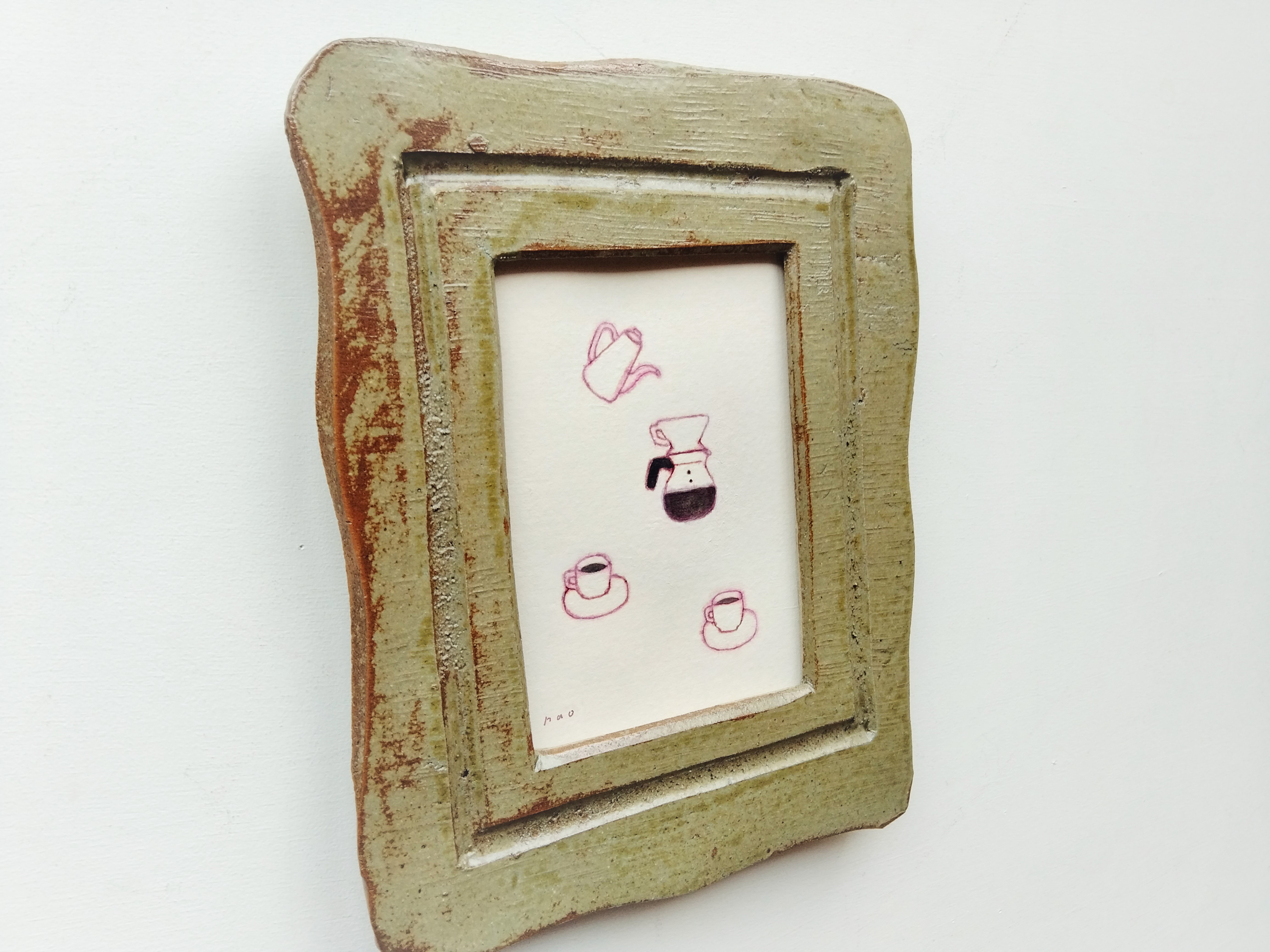 陶器の額縁入り コーヒータイム 水彩イラスト Iichi ハンドメイド クラフト作品 手仕事品の通販