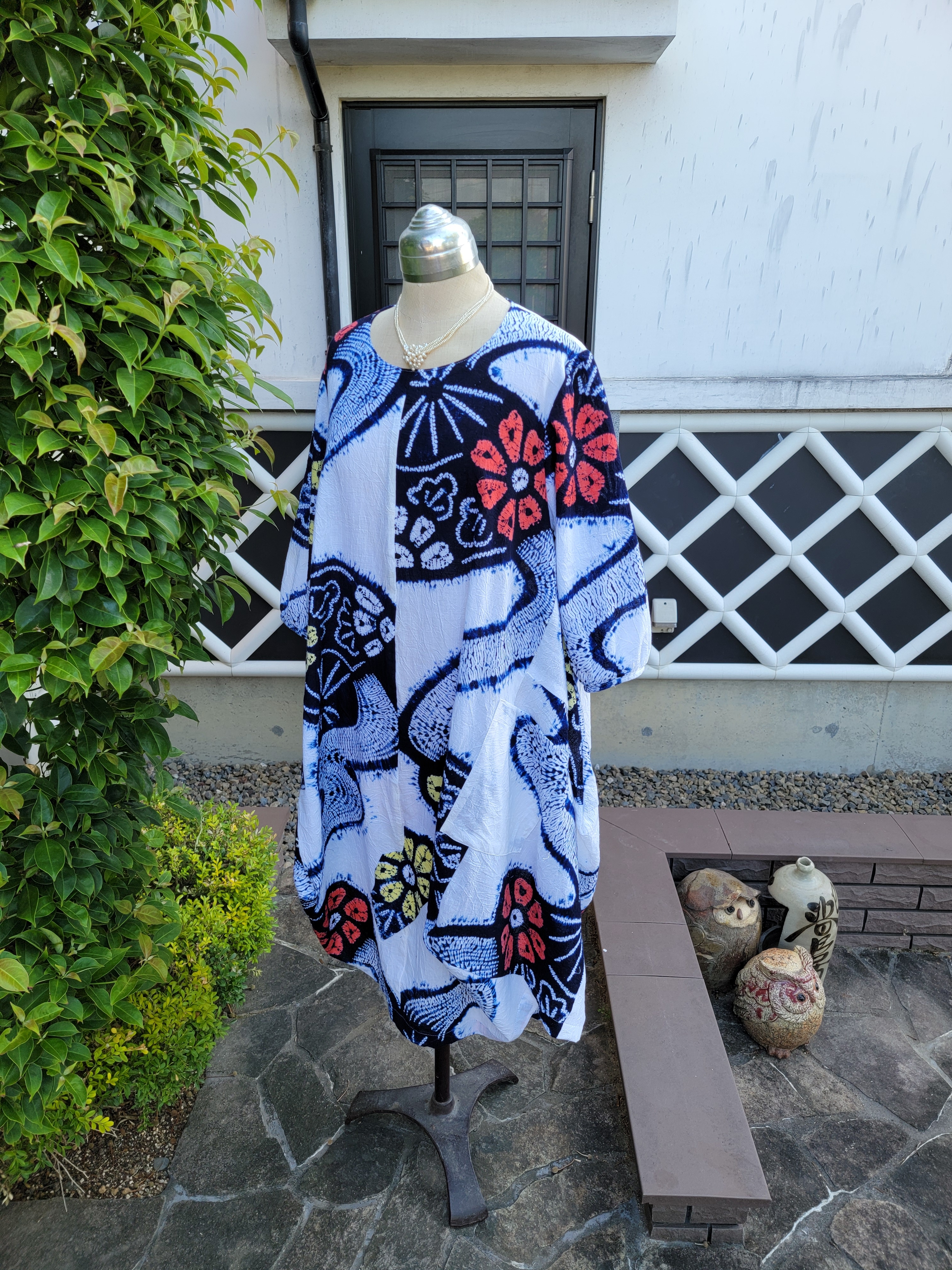 リメイク 有松絞り ワンピース ハンドメイド ロング シンプル
