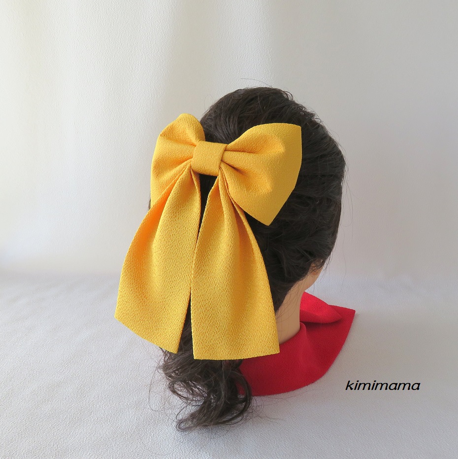 髪飾り 縮緬中リボン はいからさん 山吹 袴 着物 浴衣 成人式 卒業式 七五三 Iichi ハンドメイド クラフト作品 手仕事品の通販