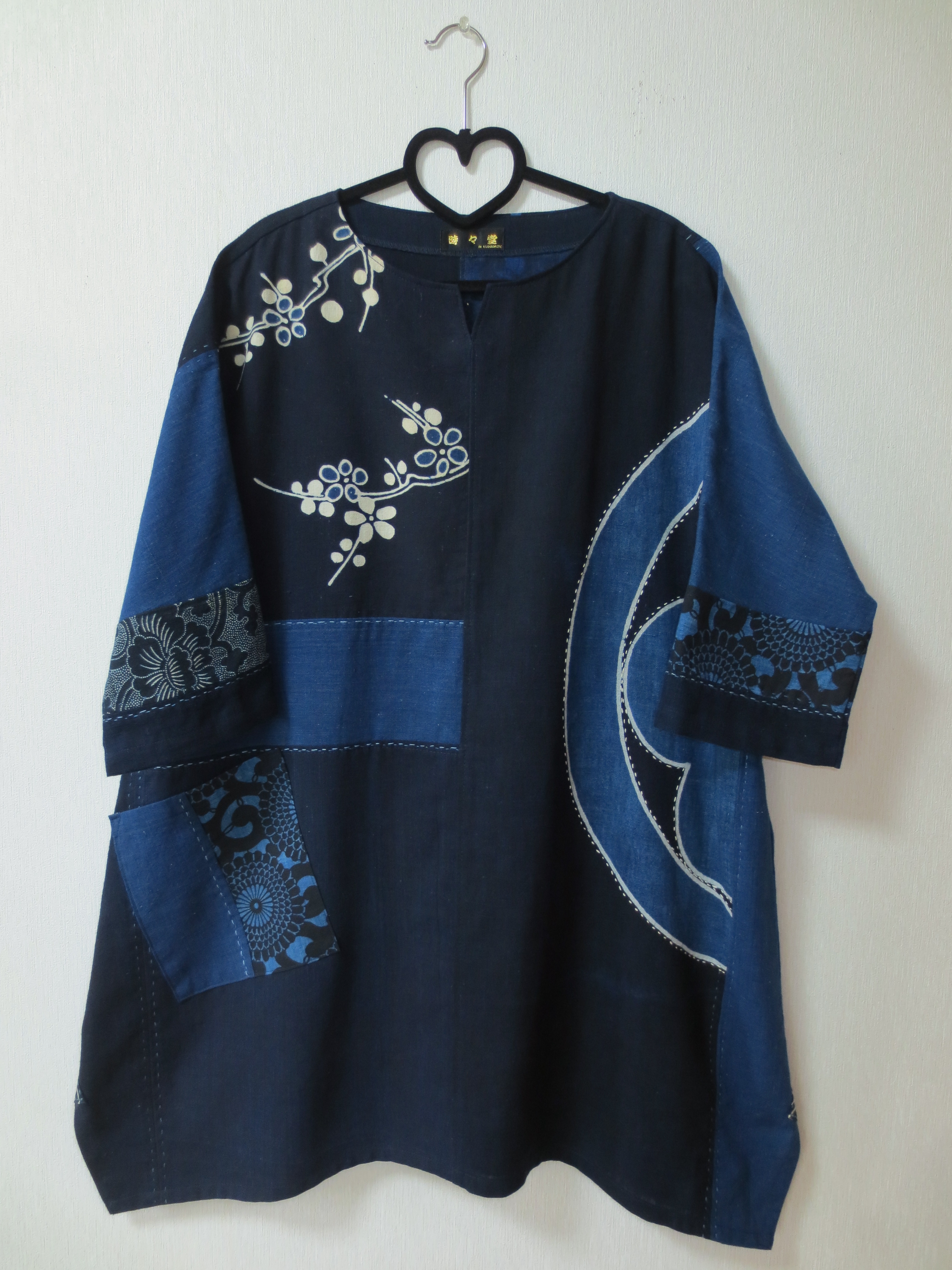 古布リメイク 筒描きチュニックワンピース 藍染 着物リメイク ゆったりサイズ Iichi ハンドメイド クラフト作品 手仕事品の通販