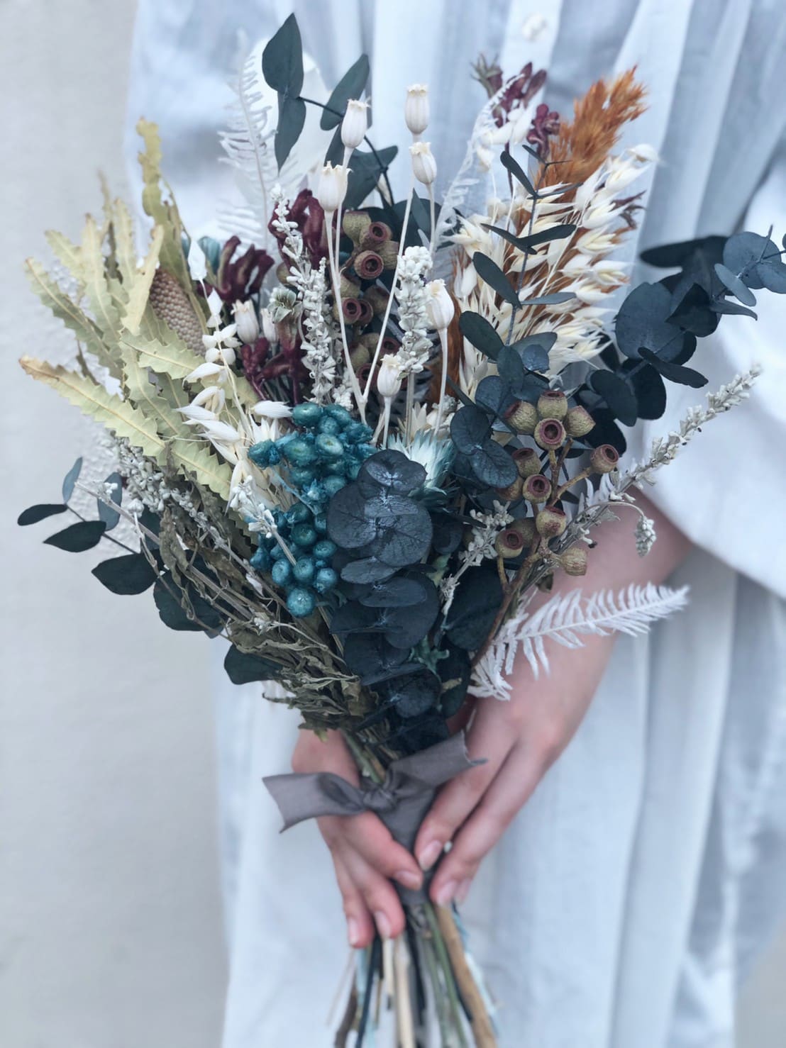 Dry Bouquet ドライフラワー ブーケ バンクシア ユーカリ ソフトイモーテル Iichi ハンドメイド クラフト作品 手仕事品の通販