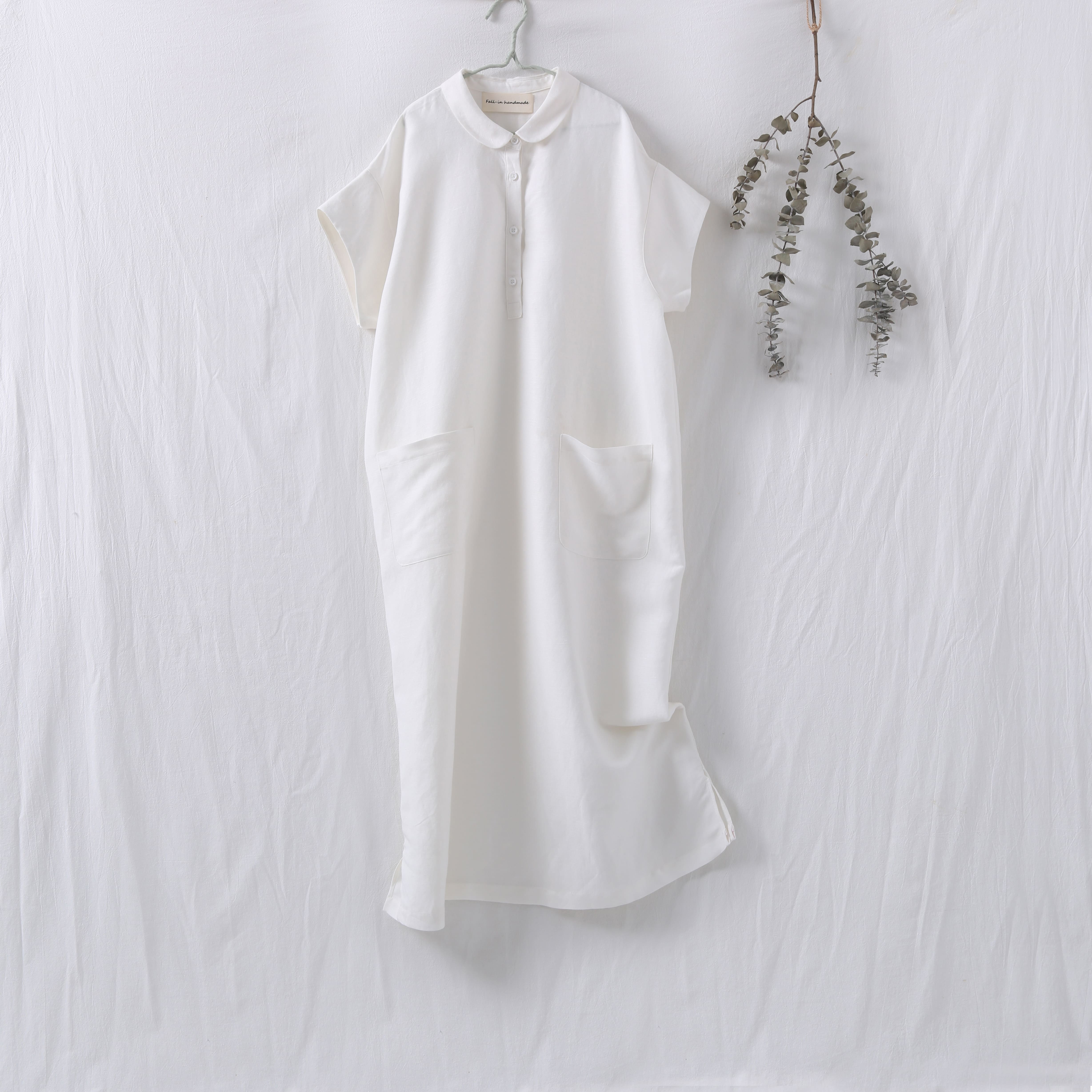 派手じゃないのに 映える一枚 コットンリネンワンピース マルエリワンピース 半袖 7色 2 Iichi ハンドメイド クラフト作品 手仕事品の通販