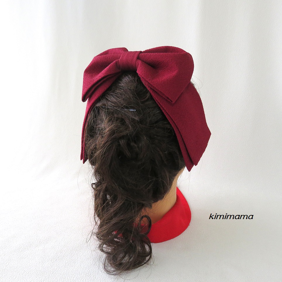 髪飾り 縮緬大リボン はいからさん 垂れ二重 エンジ 袴 着物 成人式 卒業式 七五三 Iichi ハンドメイド クラフト作品 手仕事品の通販