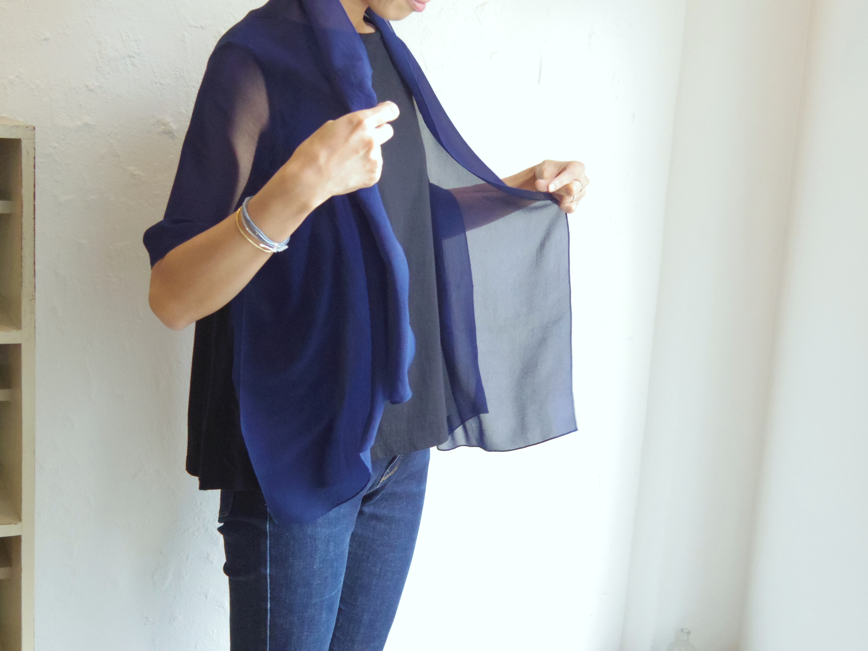 藍染 シルクジョーゼットストール 濃紺 Iichi ハンドメイド クラフト作品 手仕事品の通販