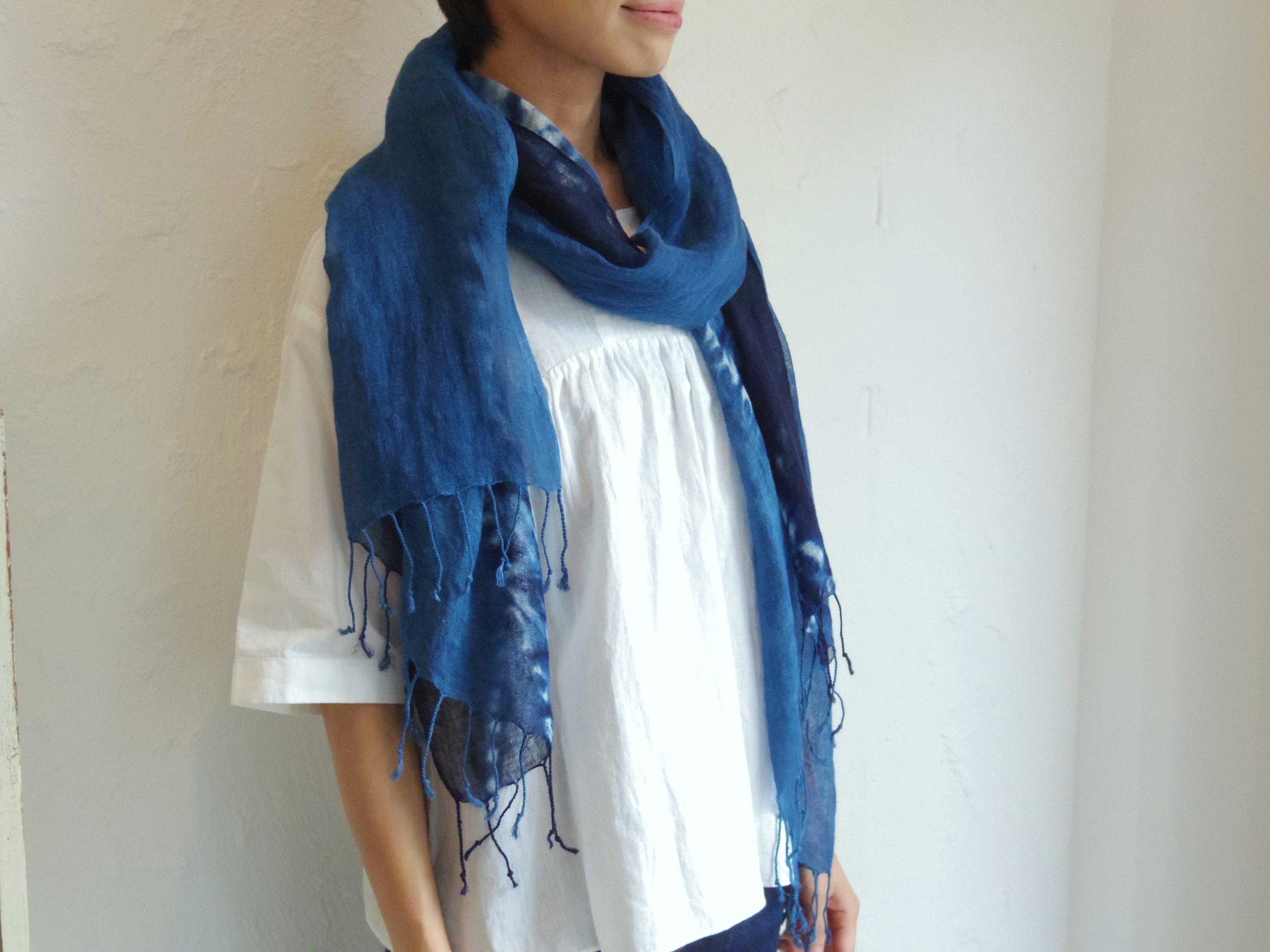 藍染 リネンストール ゆらぎ Iichi ハンドメイド クラフト作品 手仕事品の通販