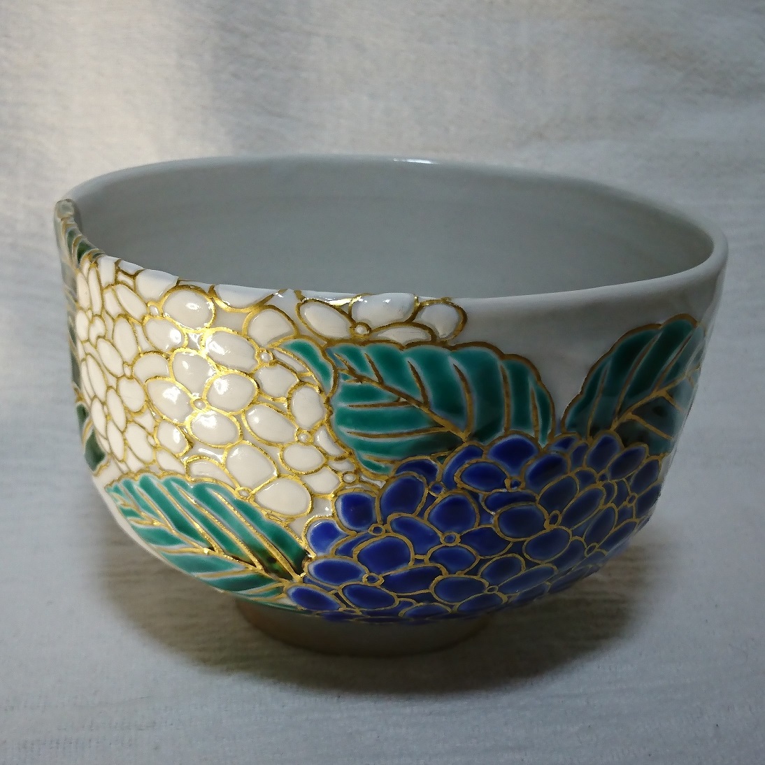 山川巌造 色絵箆目茶碗 紫陽花 共箱 Iichi ハンドメイド クラフト作品 手仕事品の通販