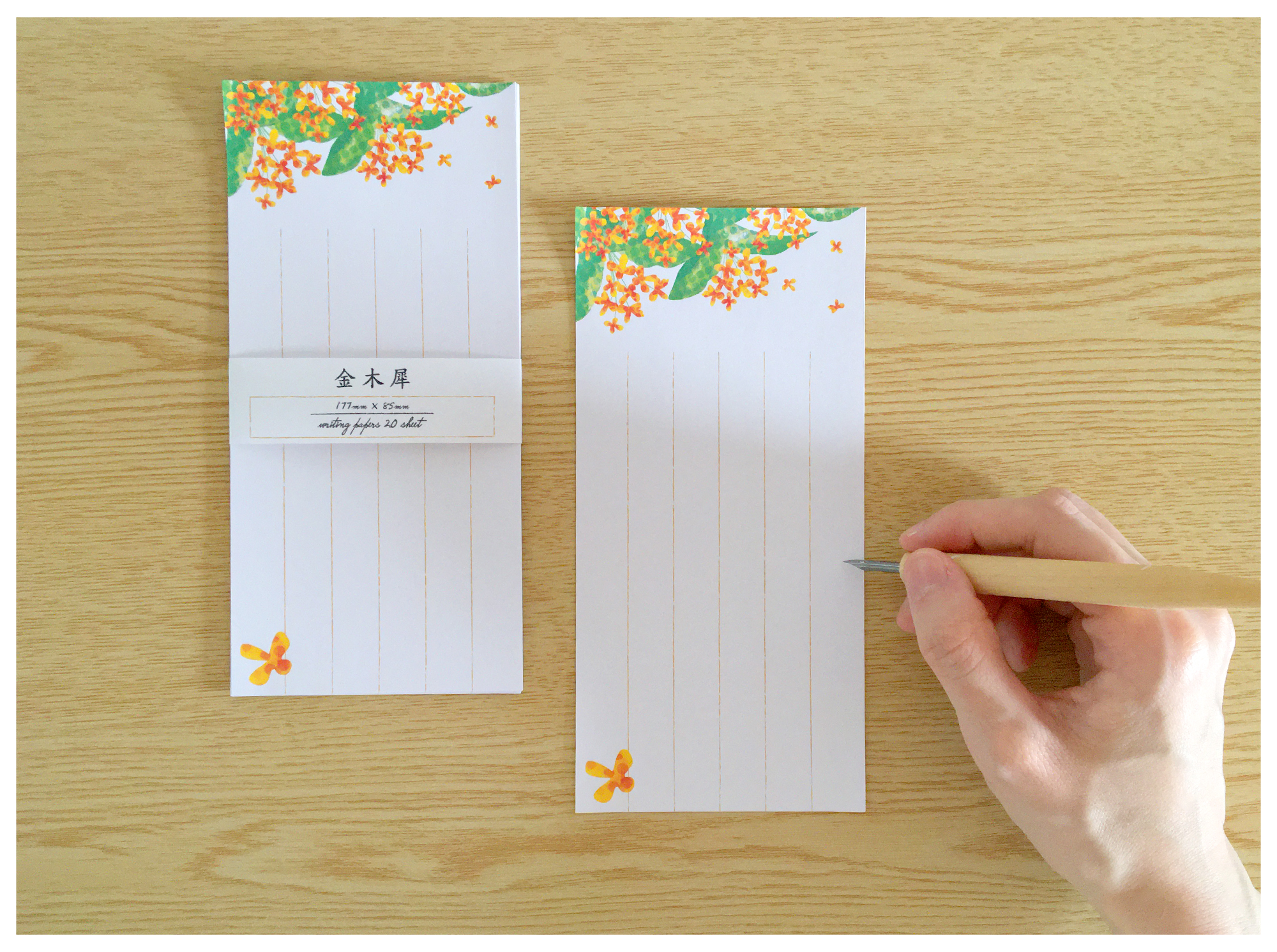 金木犀の一筆箋 縦書き 枚入 ギフトの添え状やお礼状に 便箋 手紙 花 キンモクセイ 秋 レトロ Iichi ハンドメイド クラフト作品 手仕事品の通販