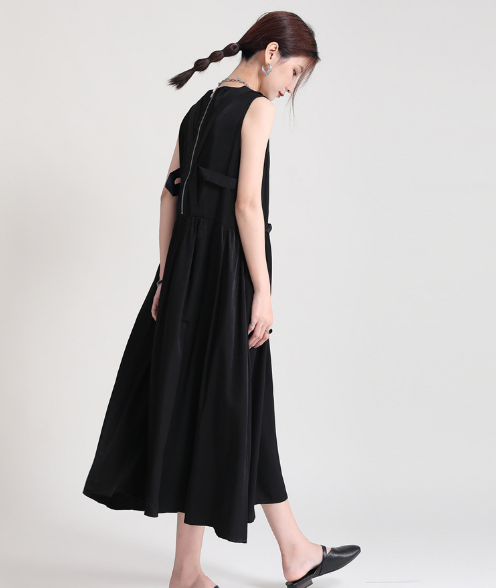 ノースリーブドレス夏フレンチヘップバーンドレスミドル丈リトルブラックドレスデザインセンス Iichi ハンドメイド クラフト作品 手仕事品の通販
