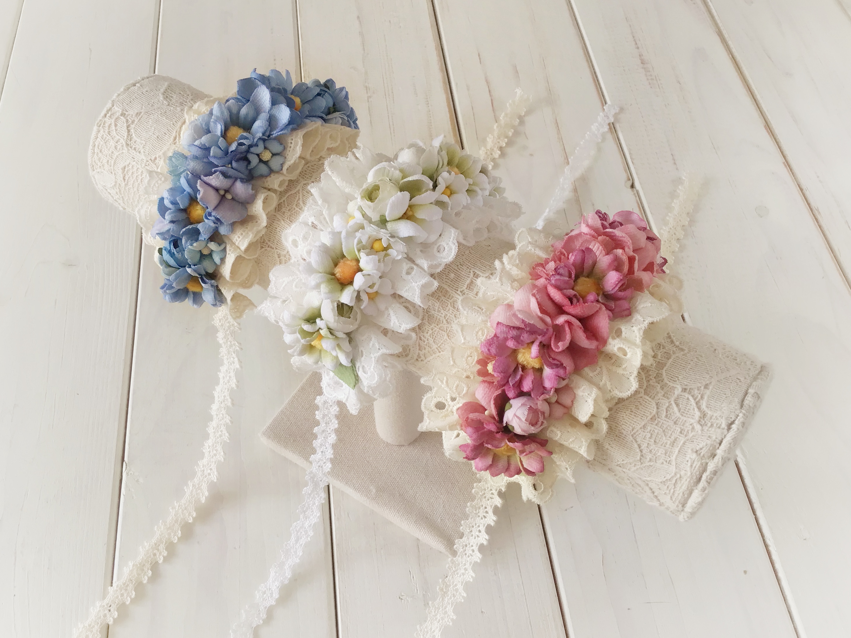 ドール用レースと染め花のヘッドドレス M デイジー ブルー Iichi ハンドメイド クラフト作品 手仕事品の通販