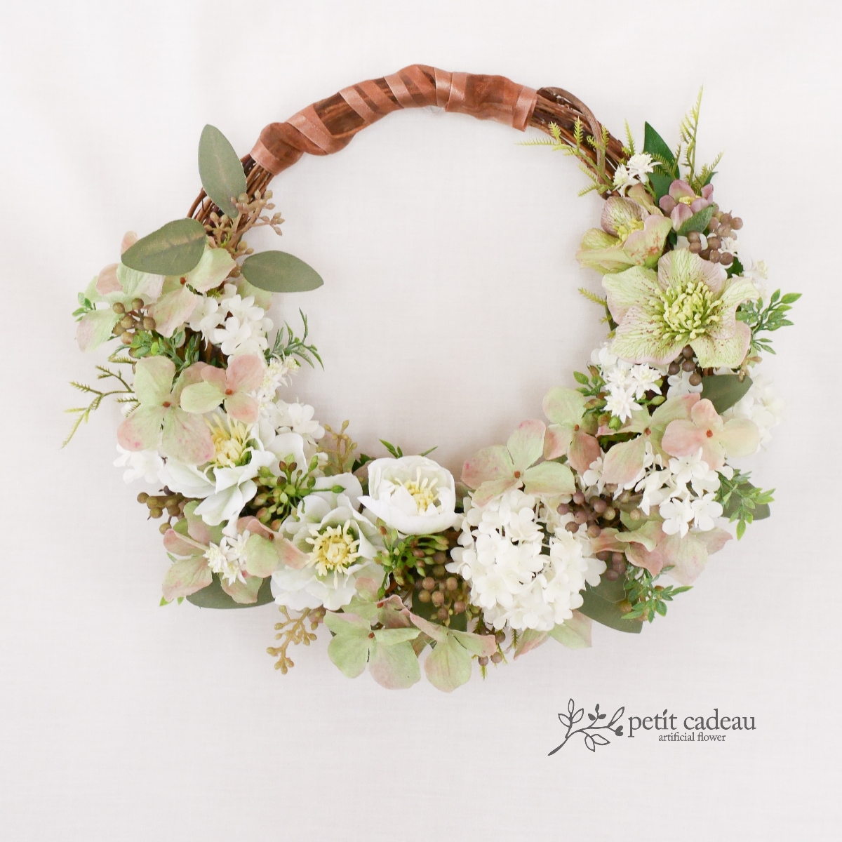 リースブーケ ハイドレンジア クリスマスローズ Iichi ハンドメイド クラフト作品 手仕事品の通販