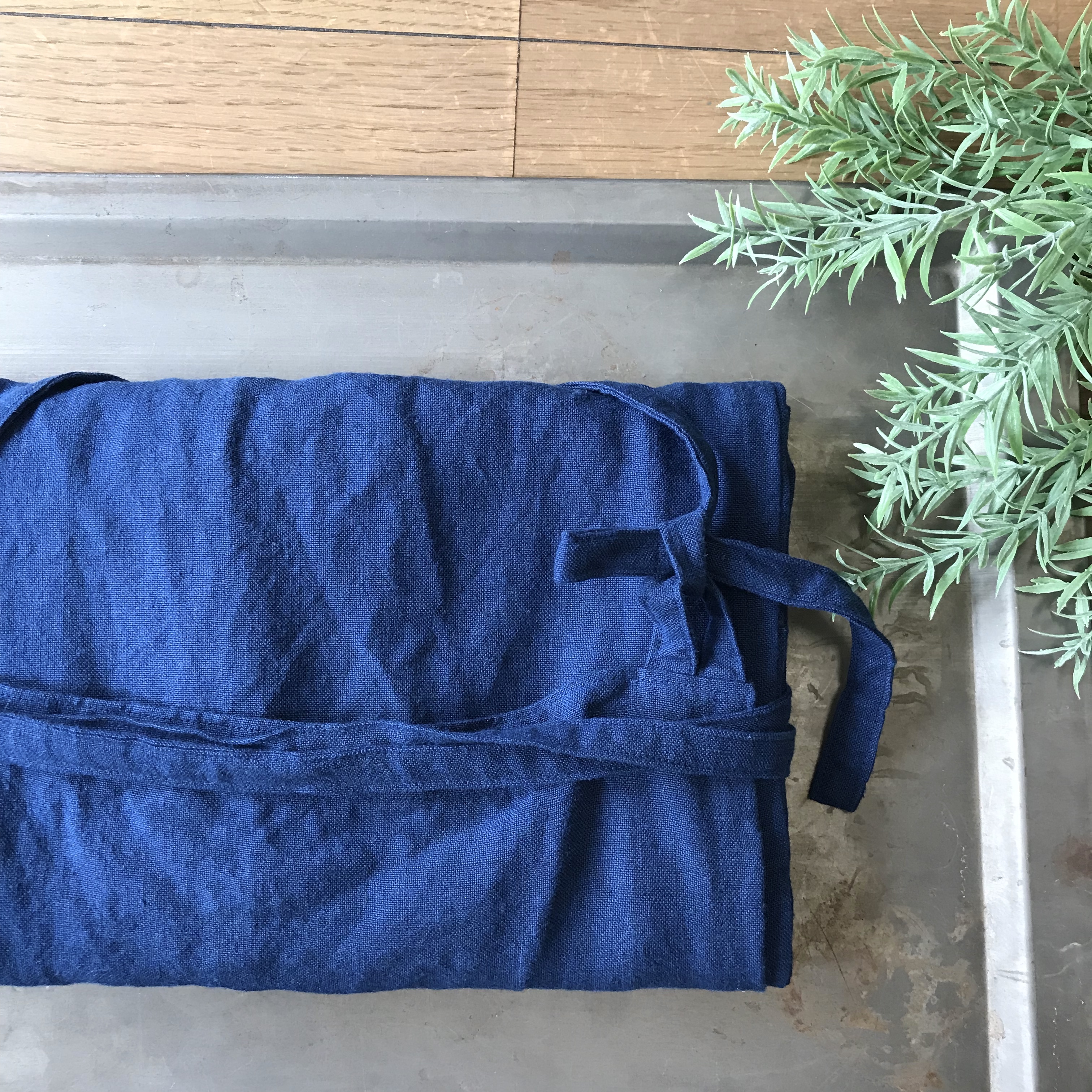ワークエプロン ベルギーリネン２５番手 ストレートブルー Iichi ハンドメイド クラフト作品 手仕事品の通販