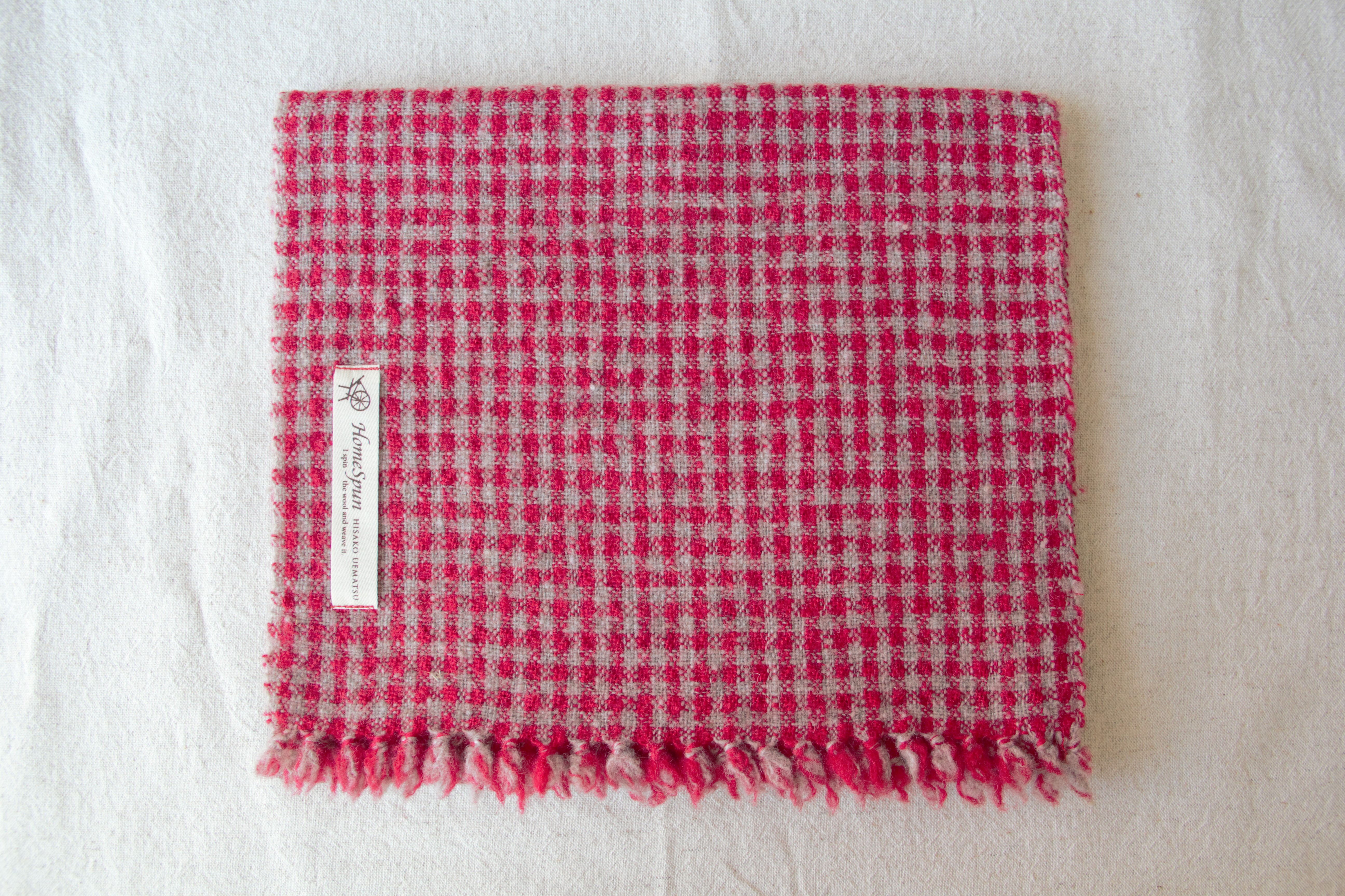 ホームスパンマフラー 赤いギンガムチェック Iichi ハンドメイド クラフト作品 手仕事品の通販