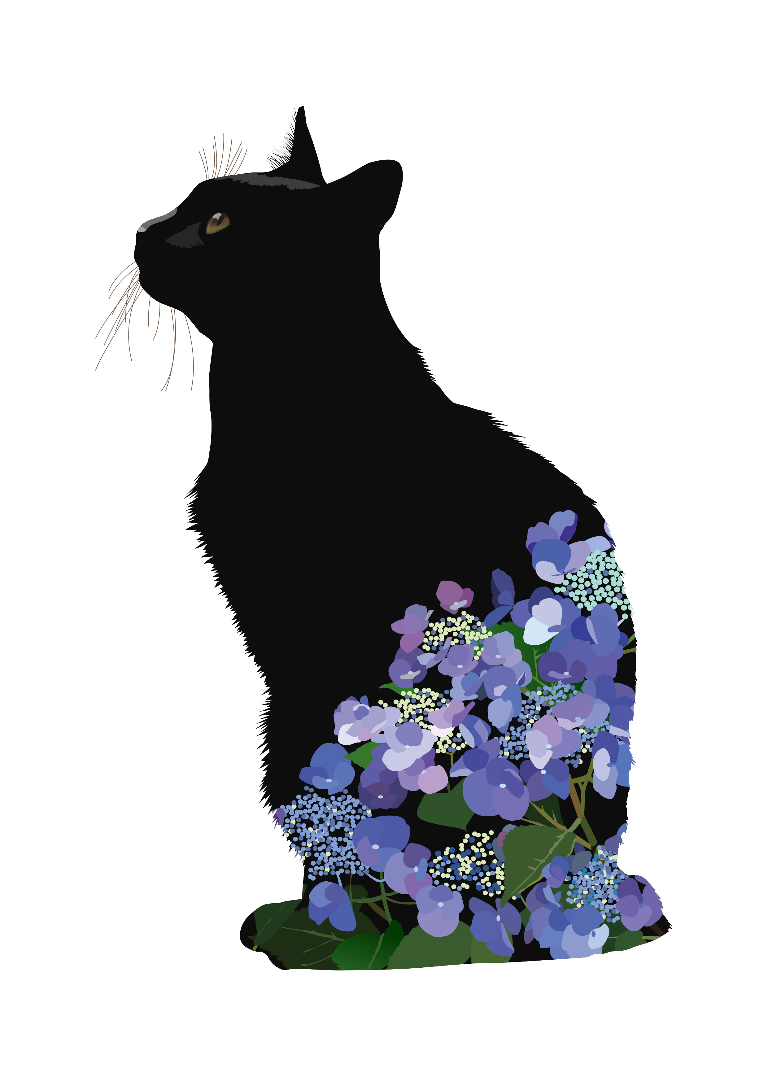 0 黒猫紫陽花イラストプリント プリント Iichi ハンドメイド クラフト作品 手仕事品の通販