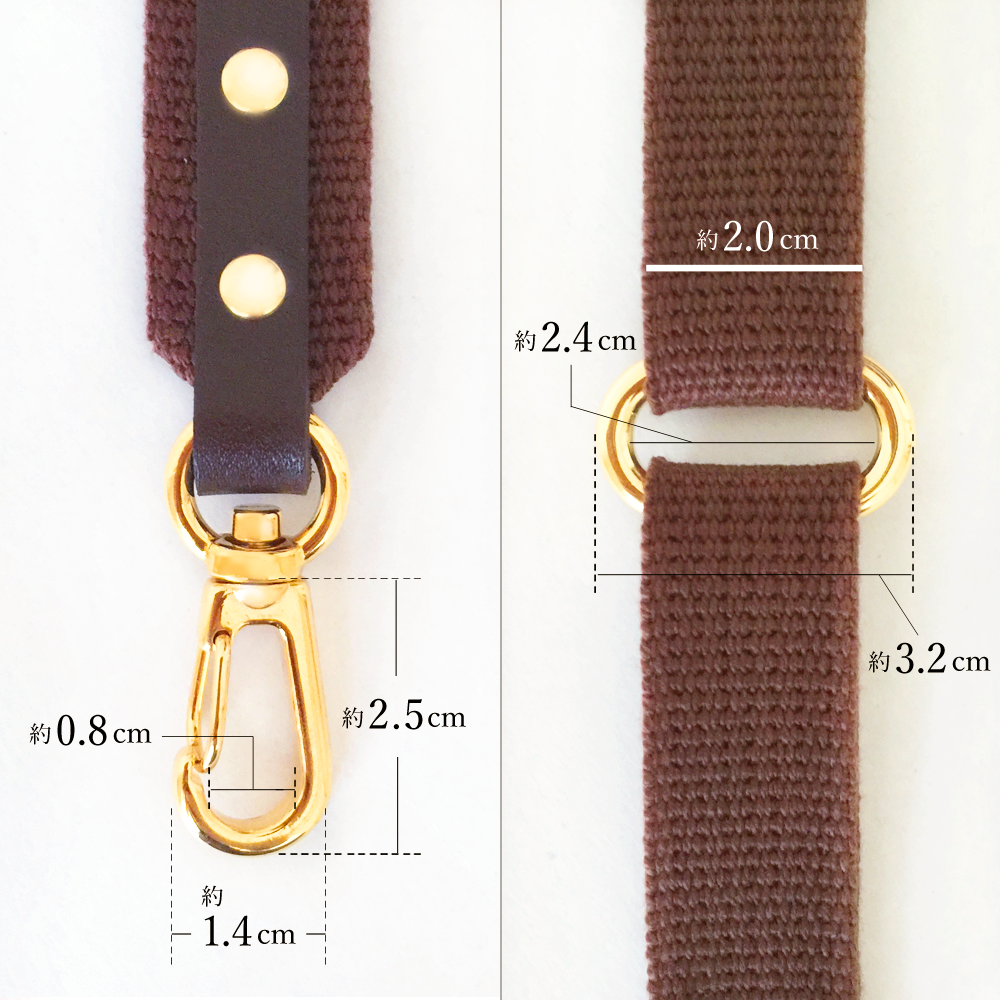 ショルダーストラップ 調整可能 ゴールド金具 ブラウン Iichi ハンドメイド クラフト作品 手仕事品の通販