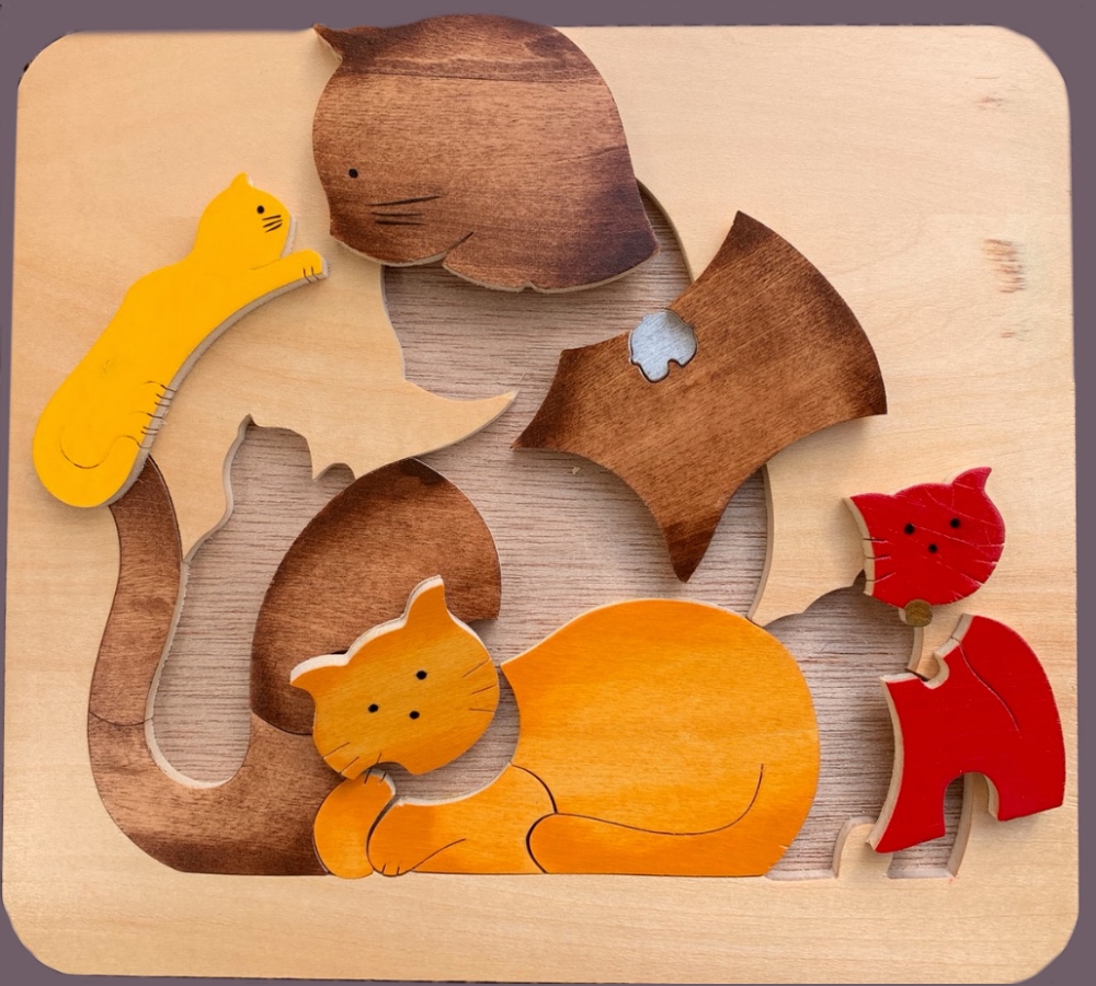 手づくり木のパズル「猫の親子」  iichi ハンドメイド・クラフト作品 
