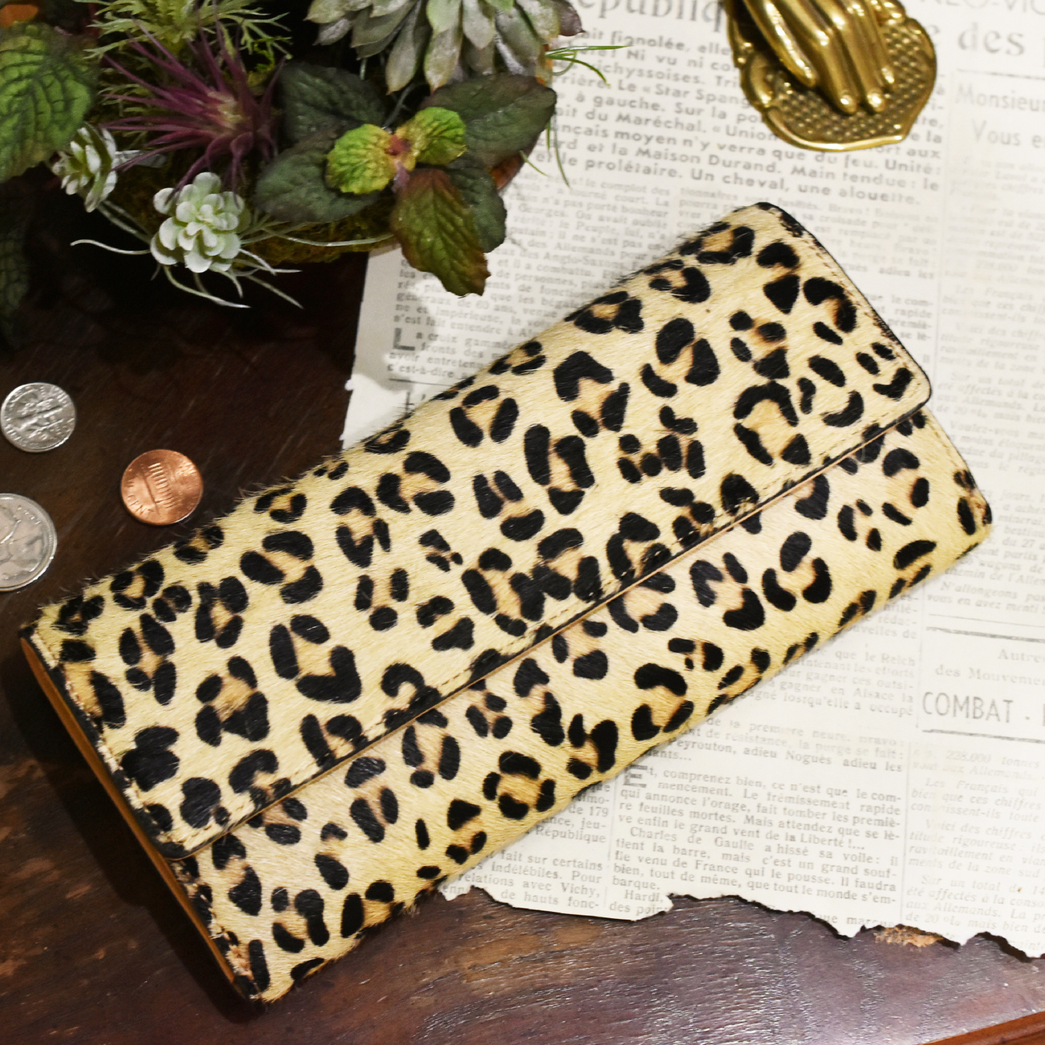 毛付きレザー お財布ポシェット 本革 クラッチバッグ 上品 お洒落 大容量 ファー 動物 アニマル柄 レオパtow009 Iichi ハンドメイド クラフト作品 手仕事品の通販