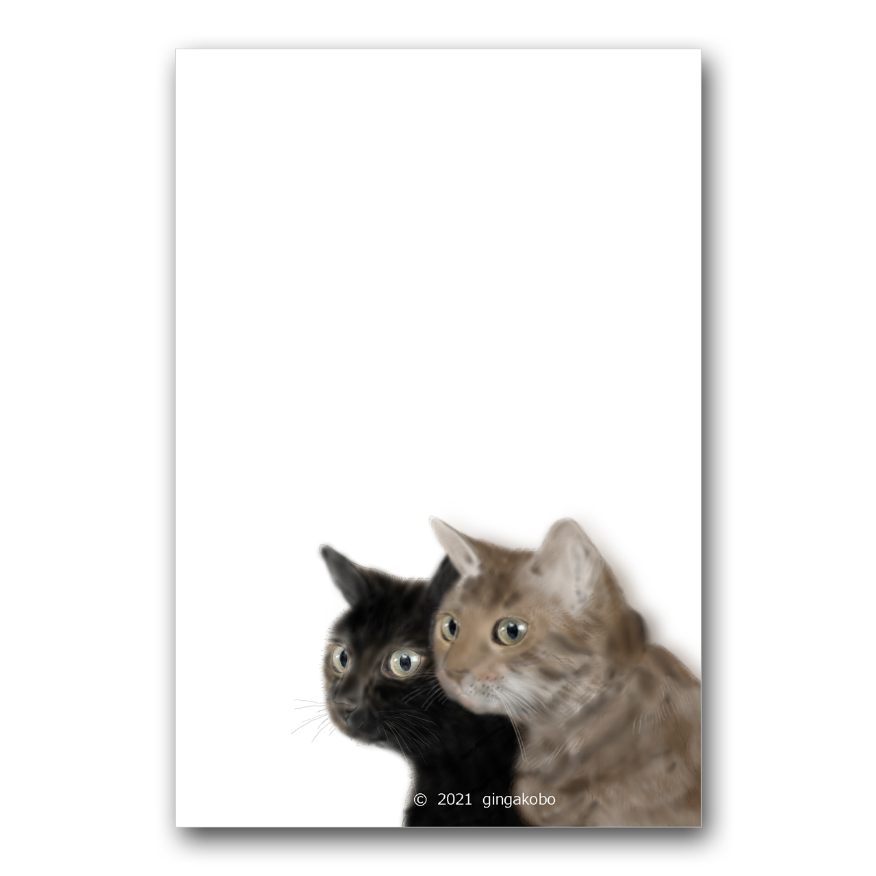 嗚呼 キミよ ワタシと並ぶキミよ 猫 ほっこり癒しのイラストポストカード2枚組no 1429 Iichi ハンドメイド クラフト作品 手仕事品の通販