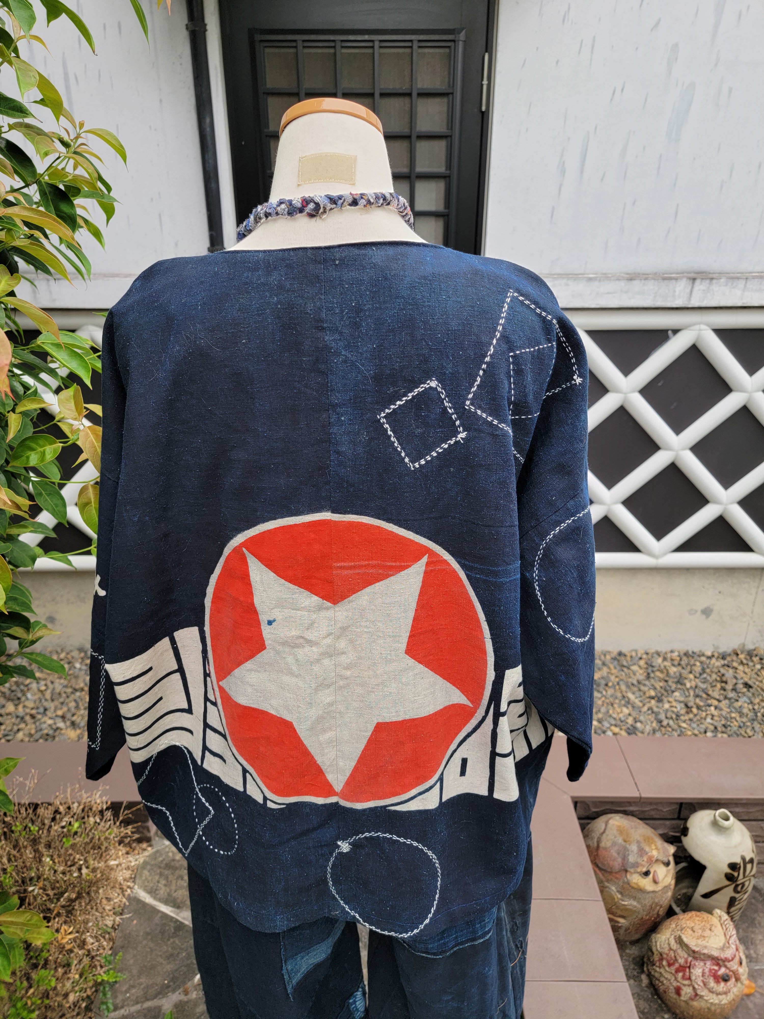冬の華 古布リメイク 襤褸 消防半纏 半纏 藍染 木綿 ロングコート