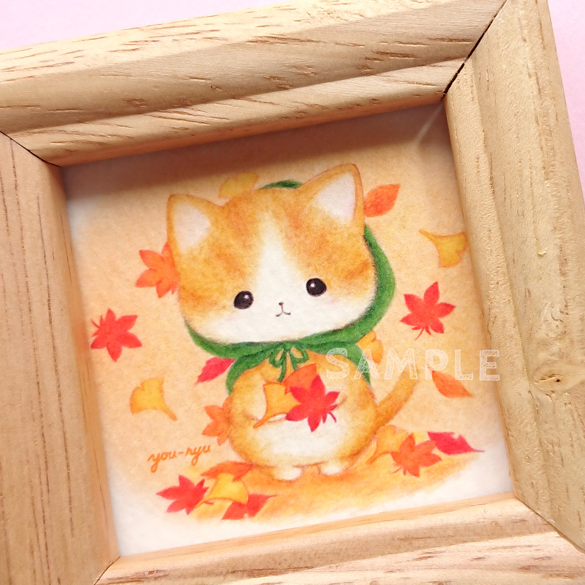 額付ミニイラスト ねこちゃん 秋見つけたよ Iichi ハンドメイド クラフト作品 手仕事品の通販