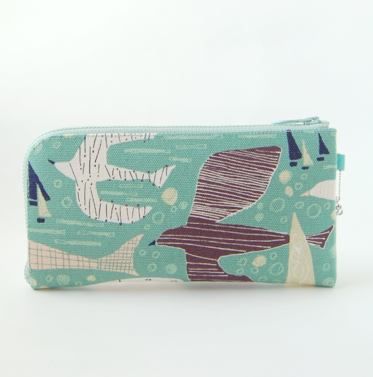 一点物 ミントグリーンの鳥柄の帆布財布 Iichi ハンドメイド クラフト作品 手仕事品の通販