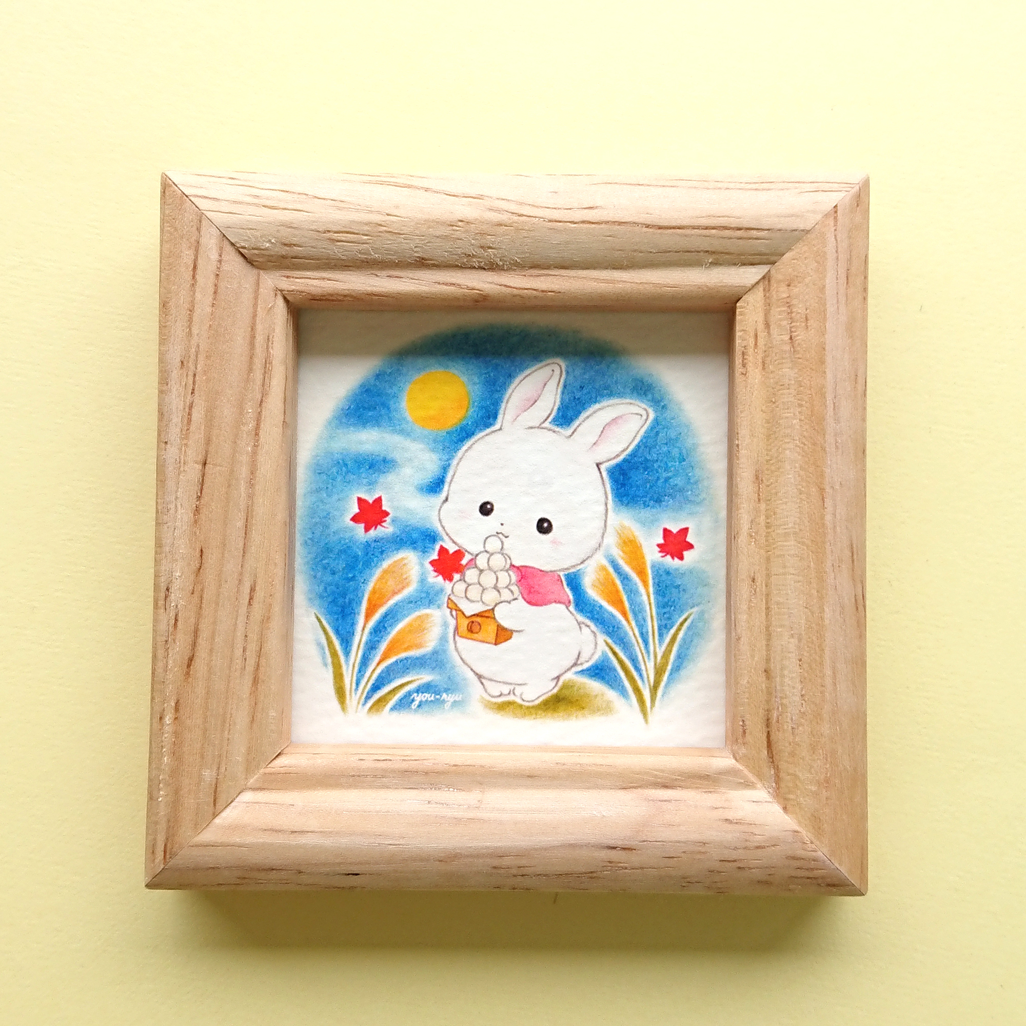 額付ミニイラスト うさぎちゃんとお月さま Iichi ハンドメイド クラフト作品 手仕事品の通販