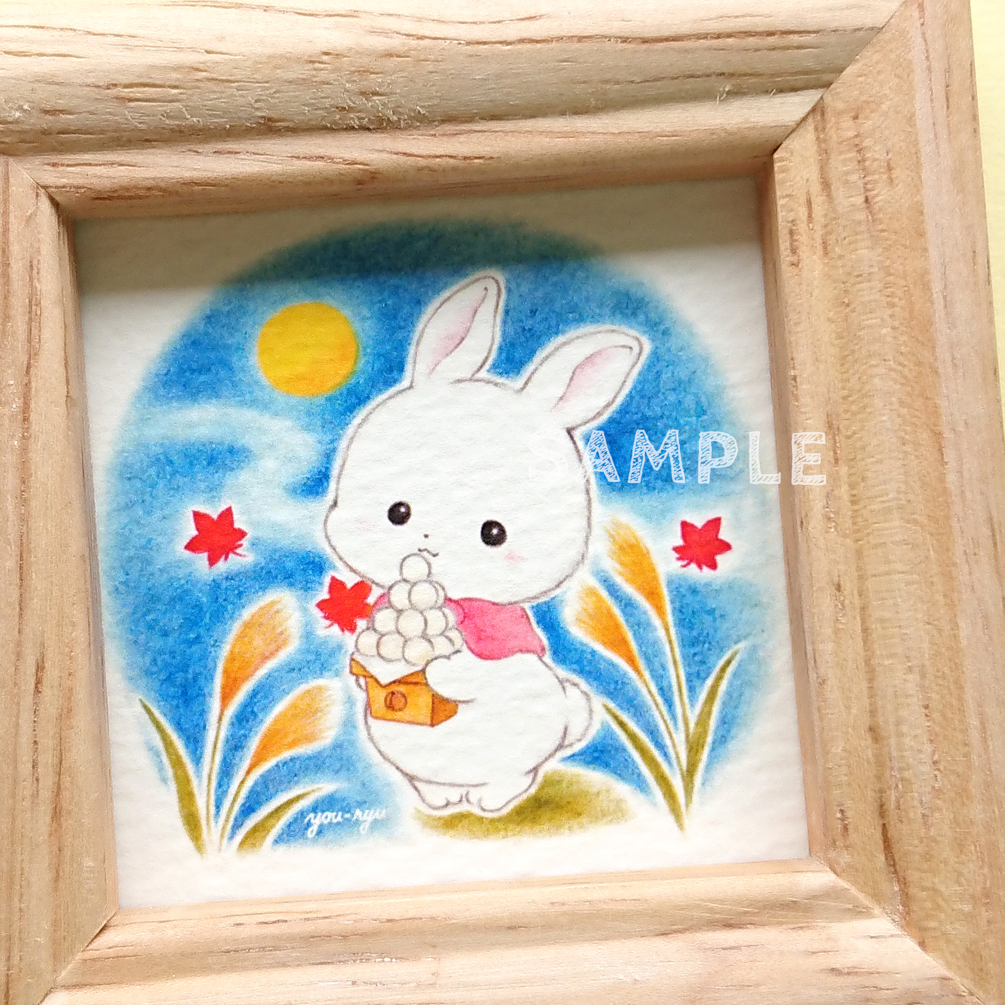 額付ミニイラスト うさぎちゃんとお月さま Iichi ハンドメイド クラフト作品 手仕事品の通販