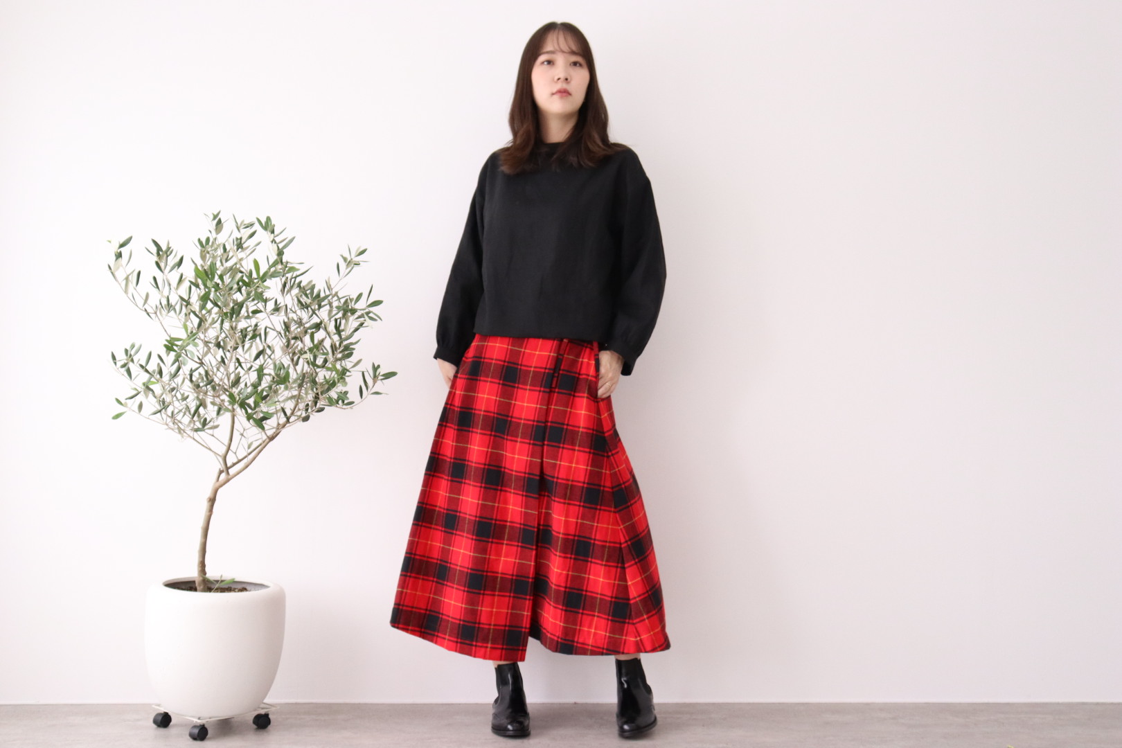 起毛コットンの巻きスカート チェック赤 No 181 Iichi ハンドメイド クラフト作品 手仕事品の通販