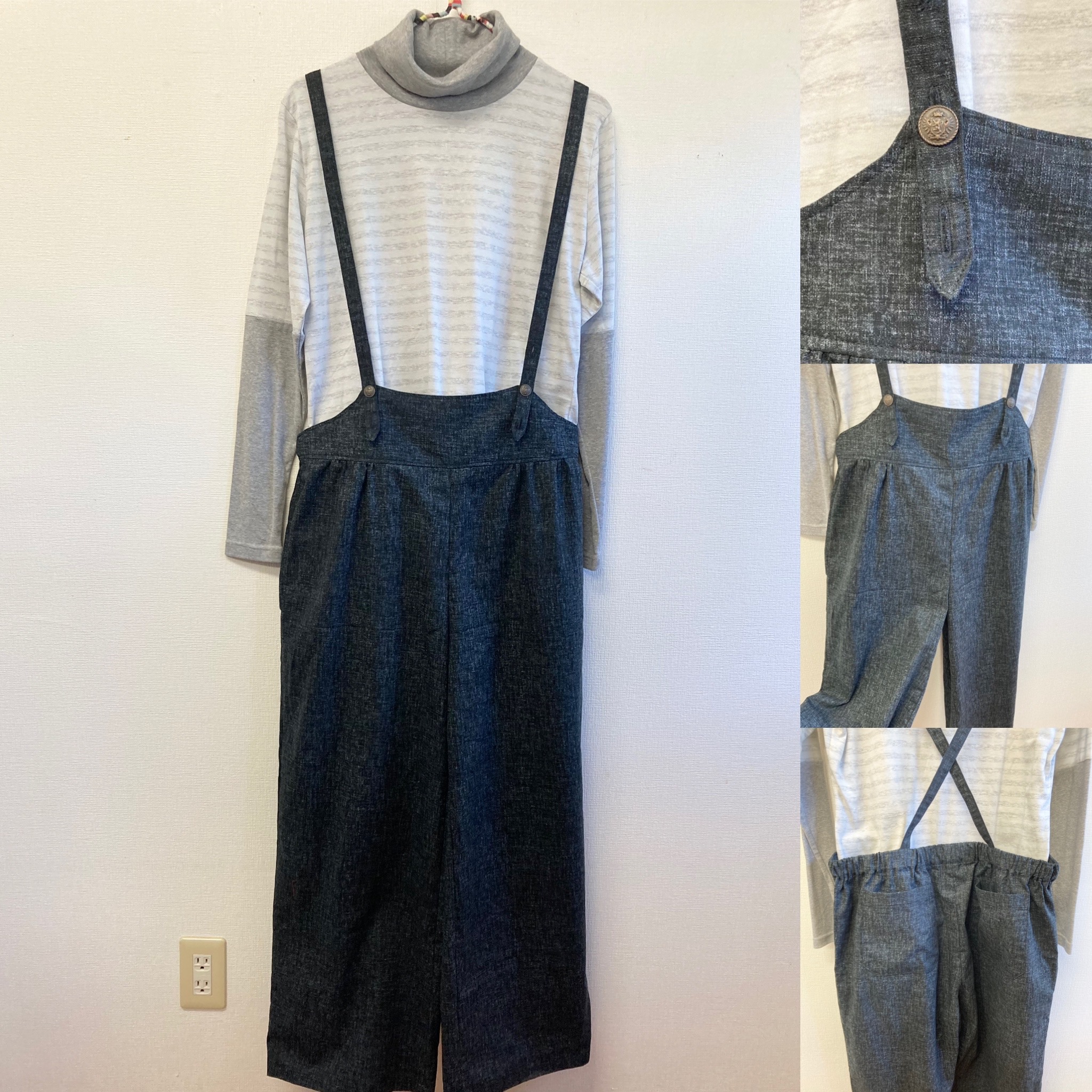 大人可愛い サスペンダー付きワイドパンツ 黒 サイズフリー L Iichi ハンドメイド クラフト作品 手仕事品の通販