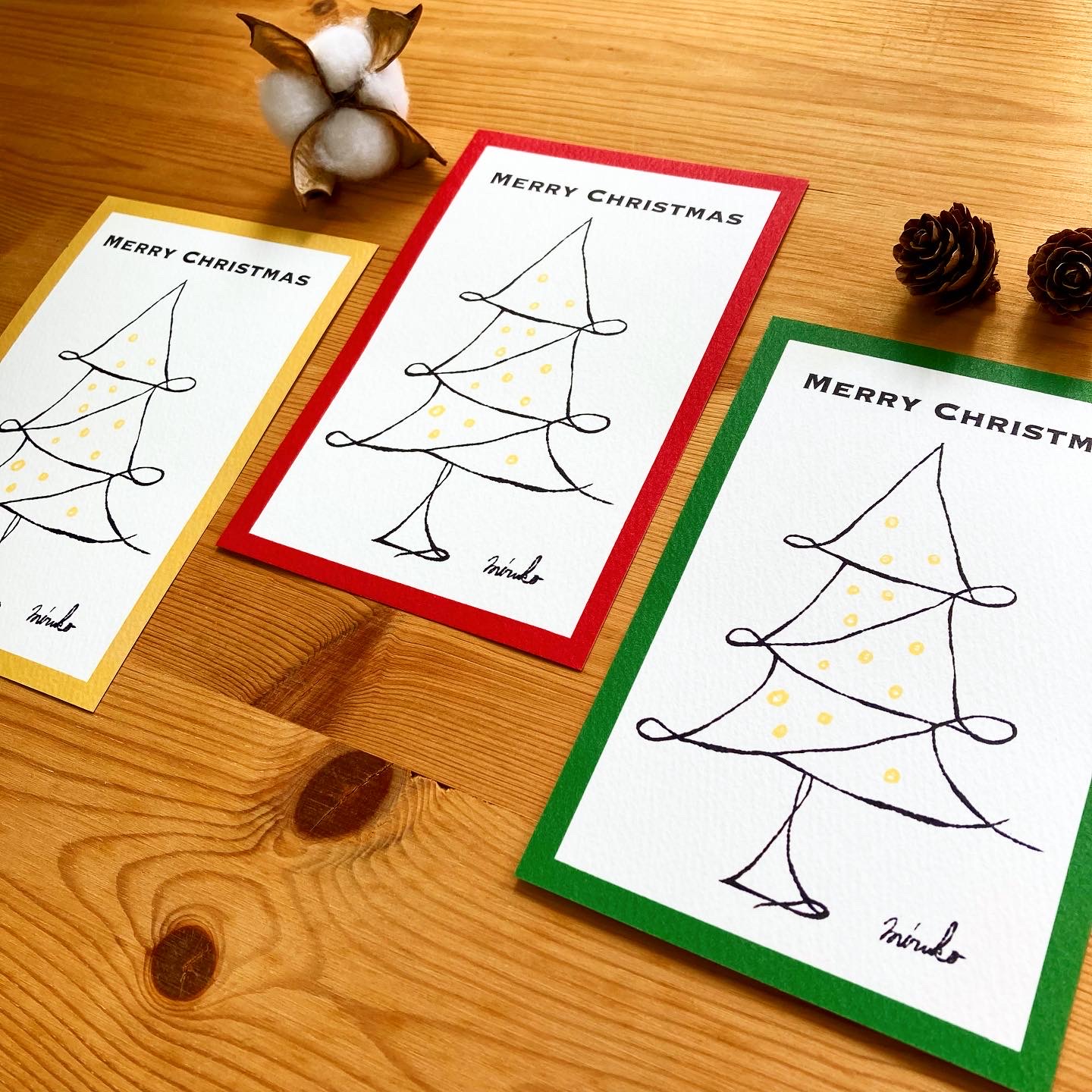 クリスマス 3枚セット クリスマスカード クリスマスツリー ポストカード Iichi ハンドメイド クラフト作品 手仕事品の通販