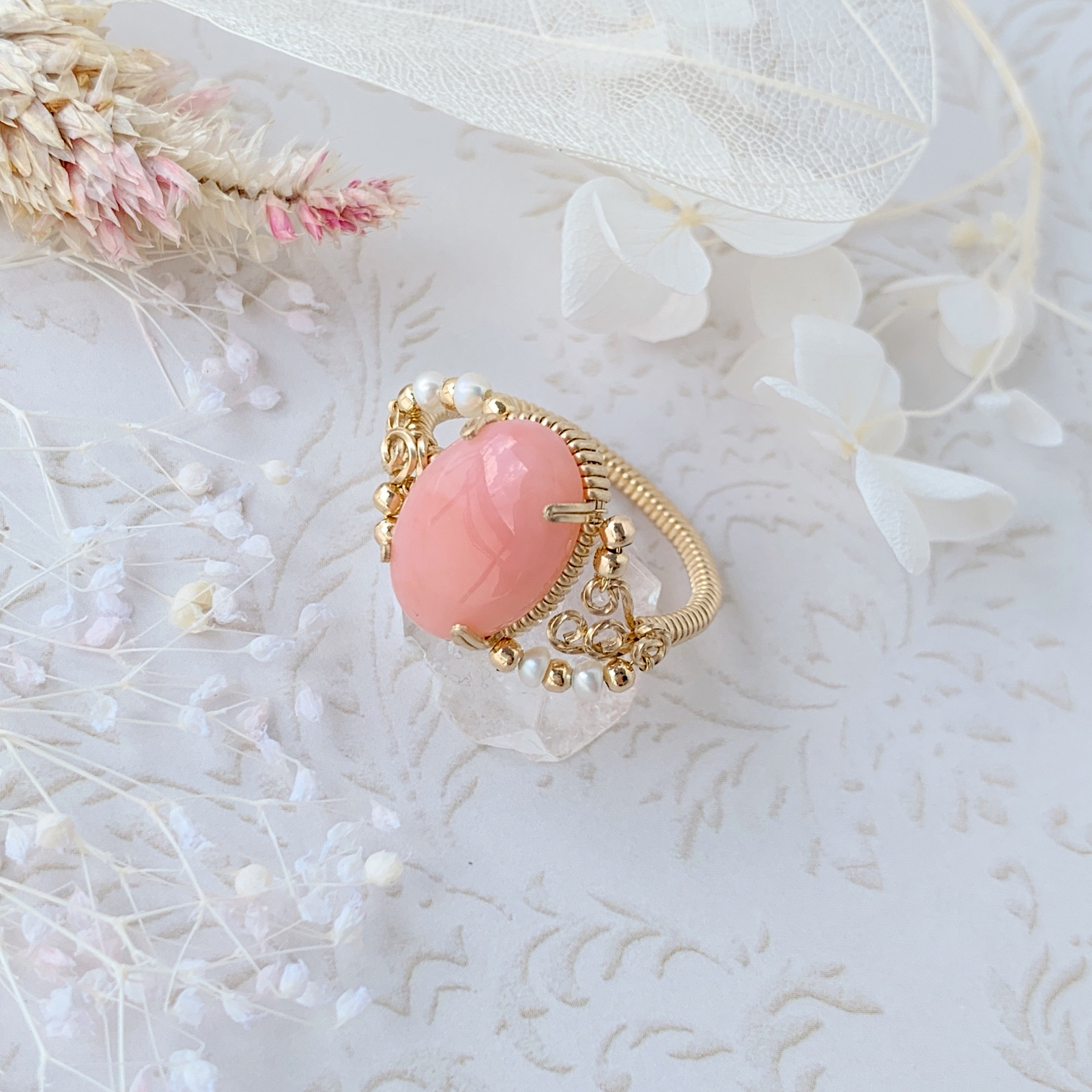 姫君の指先 ピンクオパールのリング 14kgf Iichi ハンドメイド クラフト作品 手仕事品の通販