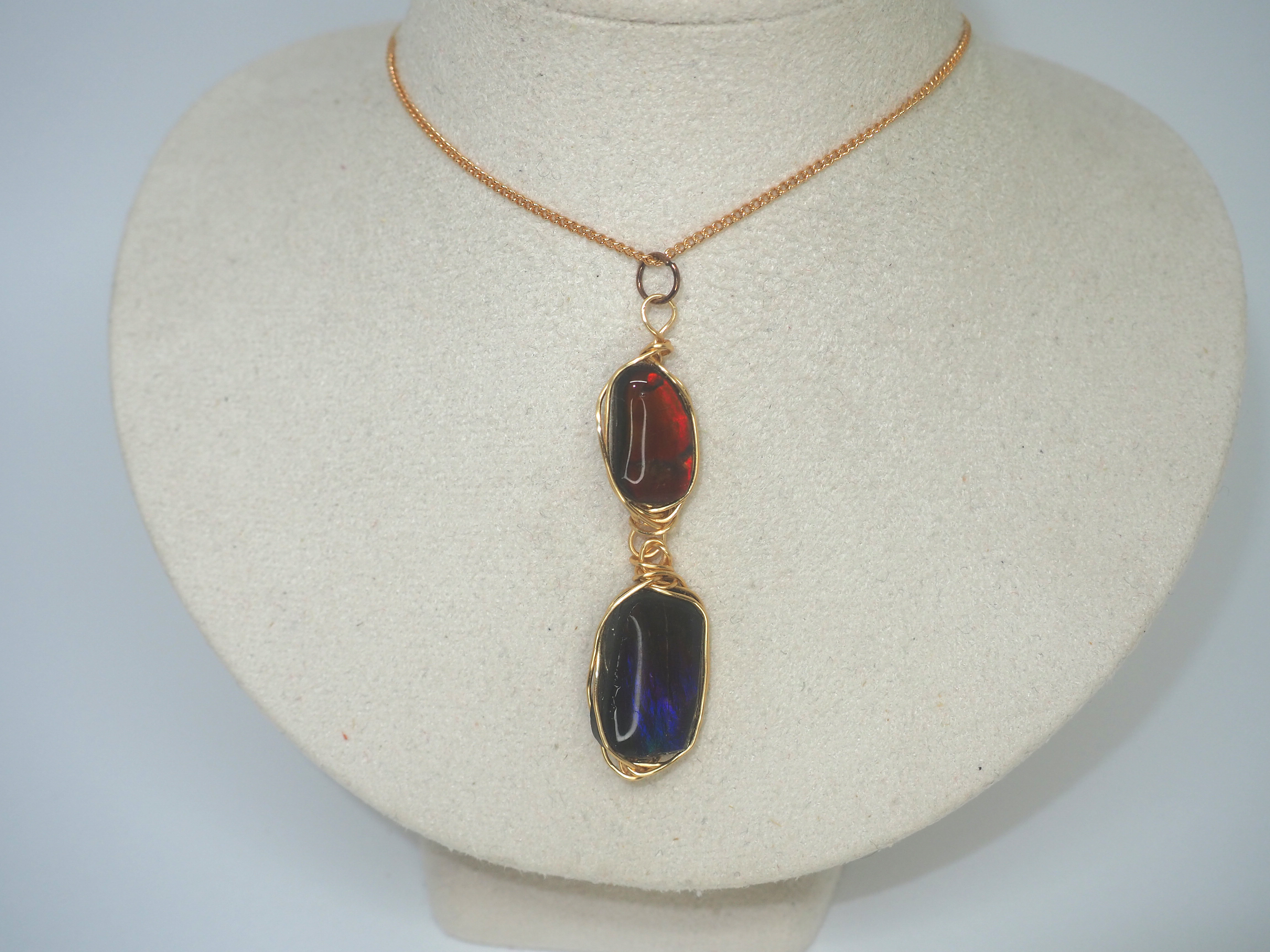 幸運をもたらすアンモライトのワイヤーラップペンダント ワイヤーアクセサリー Iichi ハンドメイド クラフト作品 手仕事品の通販