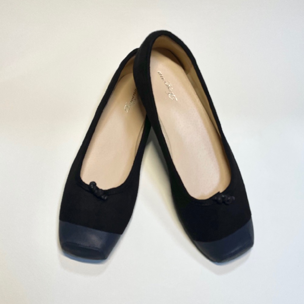 ミニリボンが可愛いバイカラーバレエシューズ ブラック マットブラック 22 0cm 26 0cm セミオーダー可 Iichi ハンドメイド クラフト作品 手仕事品の通販