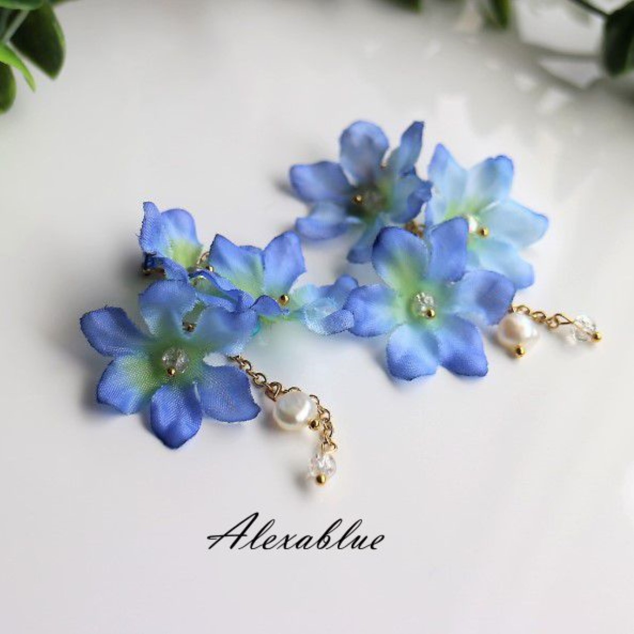 ウェディング アクセサリー ブルーフラワーピアス Iichi ハンドメイド クラフト作品 手仕事品の通販