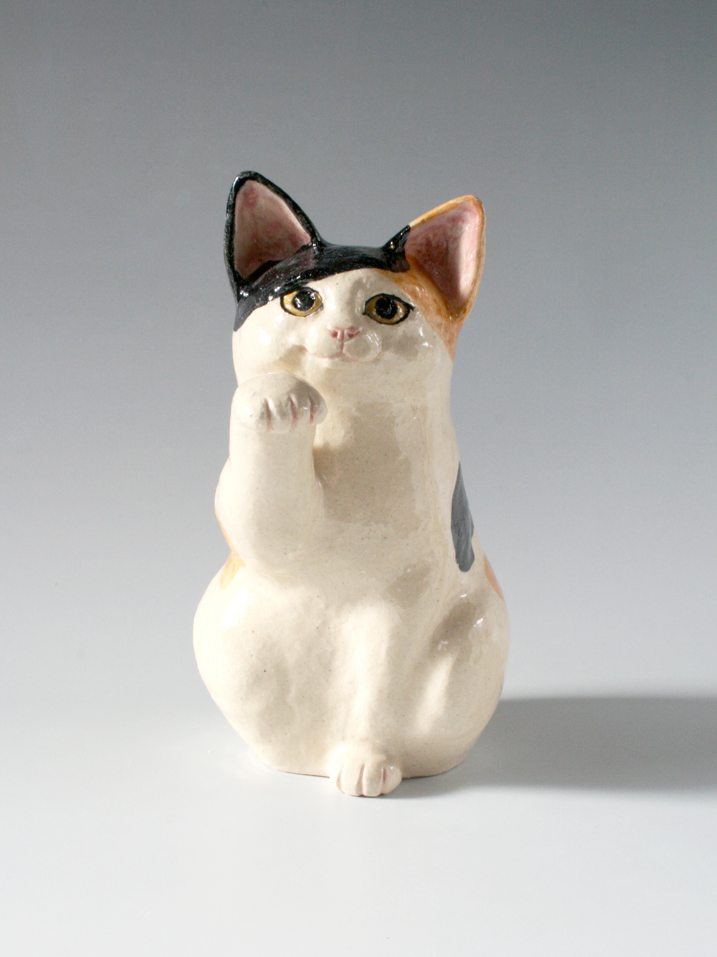 ご確認用妻の作った招き猫正統派！三毛猫右手招き極小小粒