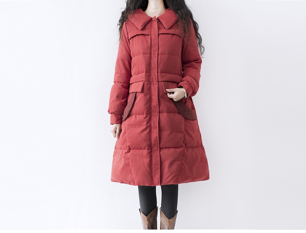 M ダウン95 フード付き大人可愛いロングダウンコート Iichi ハンドメイド クラフト作品 手仕事品の通販