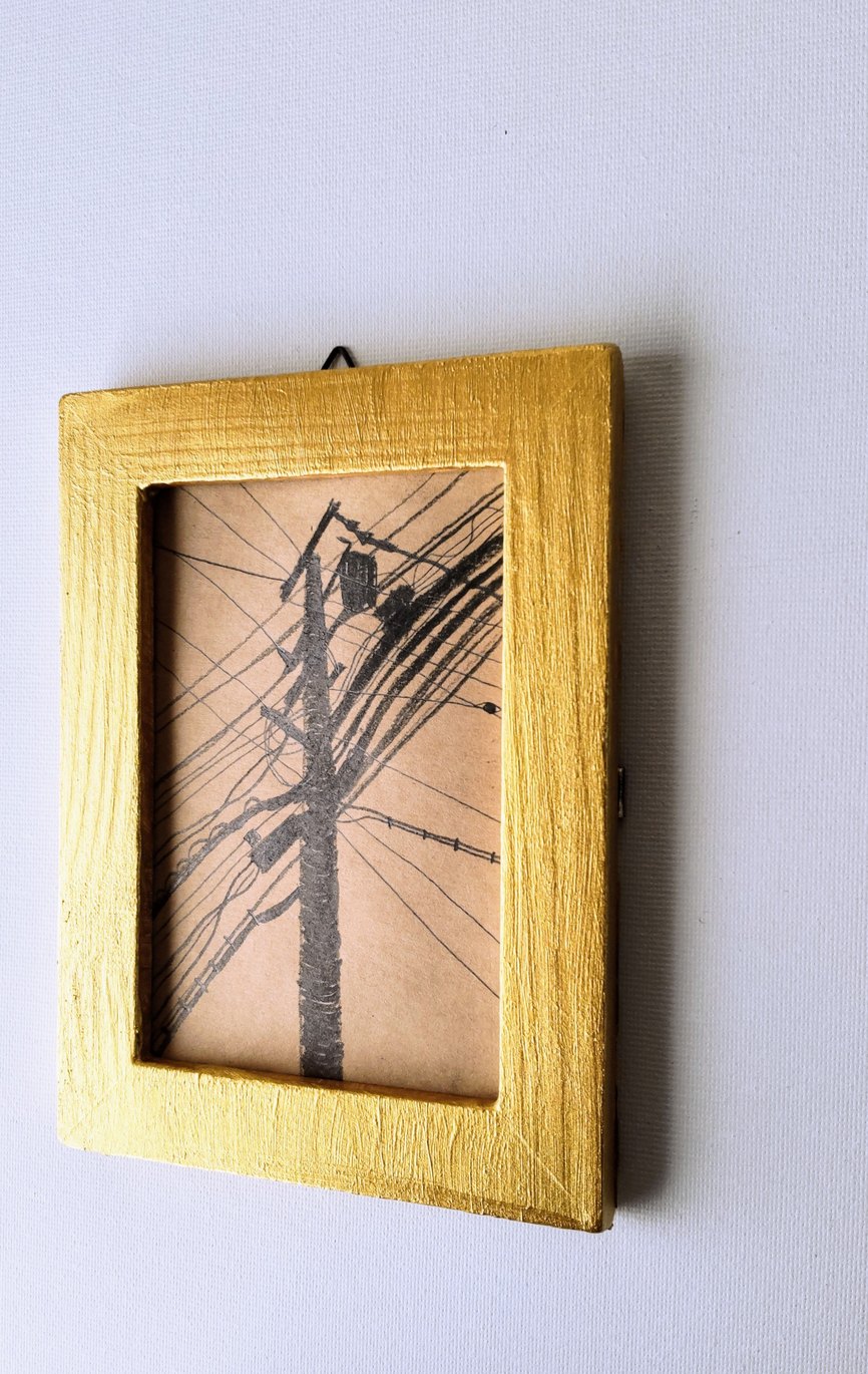 原画イラスト 電柱２ 額装 壁掛け 独立スタンド付き 鉛筆画 Iichi ハンドメイド クラフト作品 手仕事品の通販
