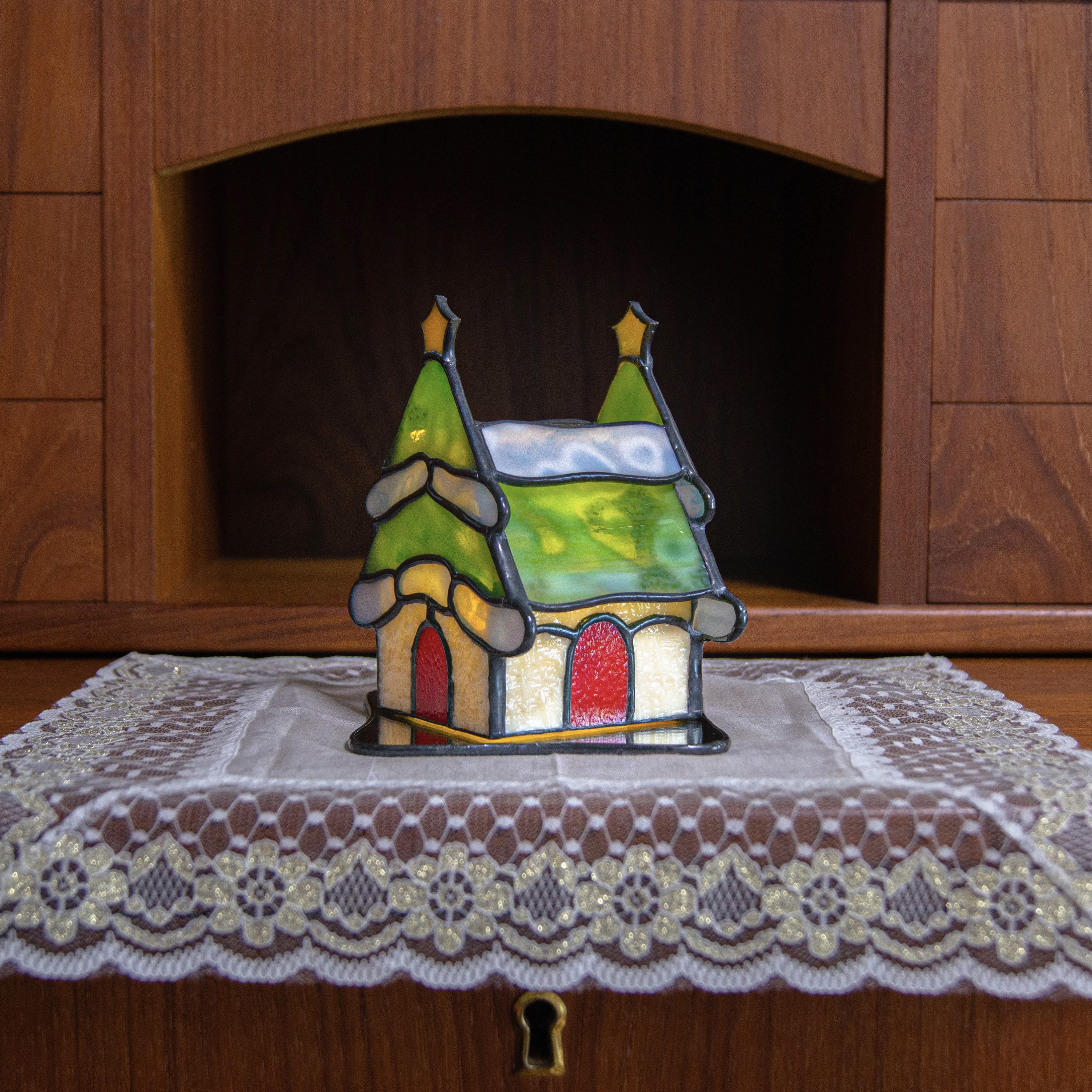 クリスマスツリー風ハウス』［ステンドグラス］キャンドルホルダー