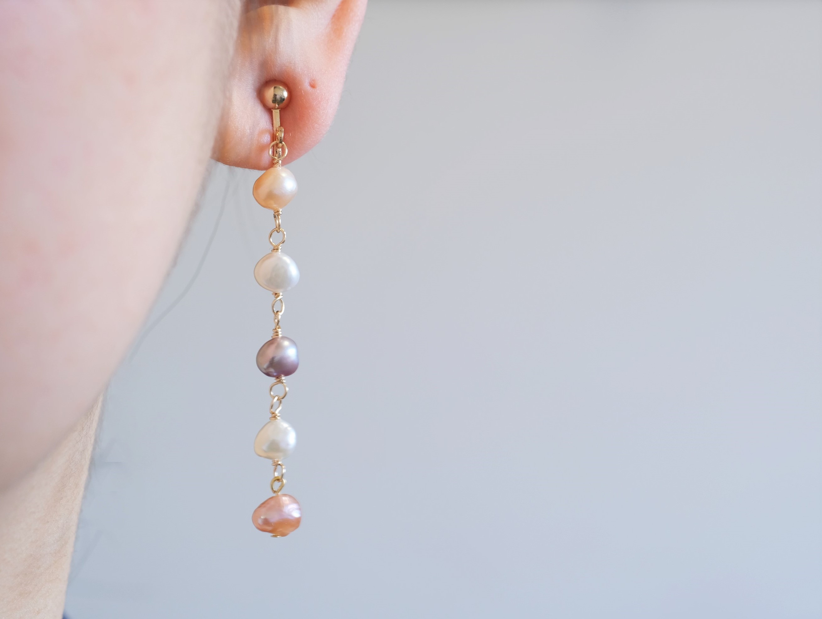 multi pink pearl earring：淡水バロックパール ロングイヤリング