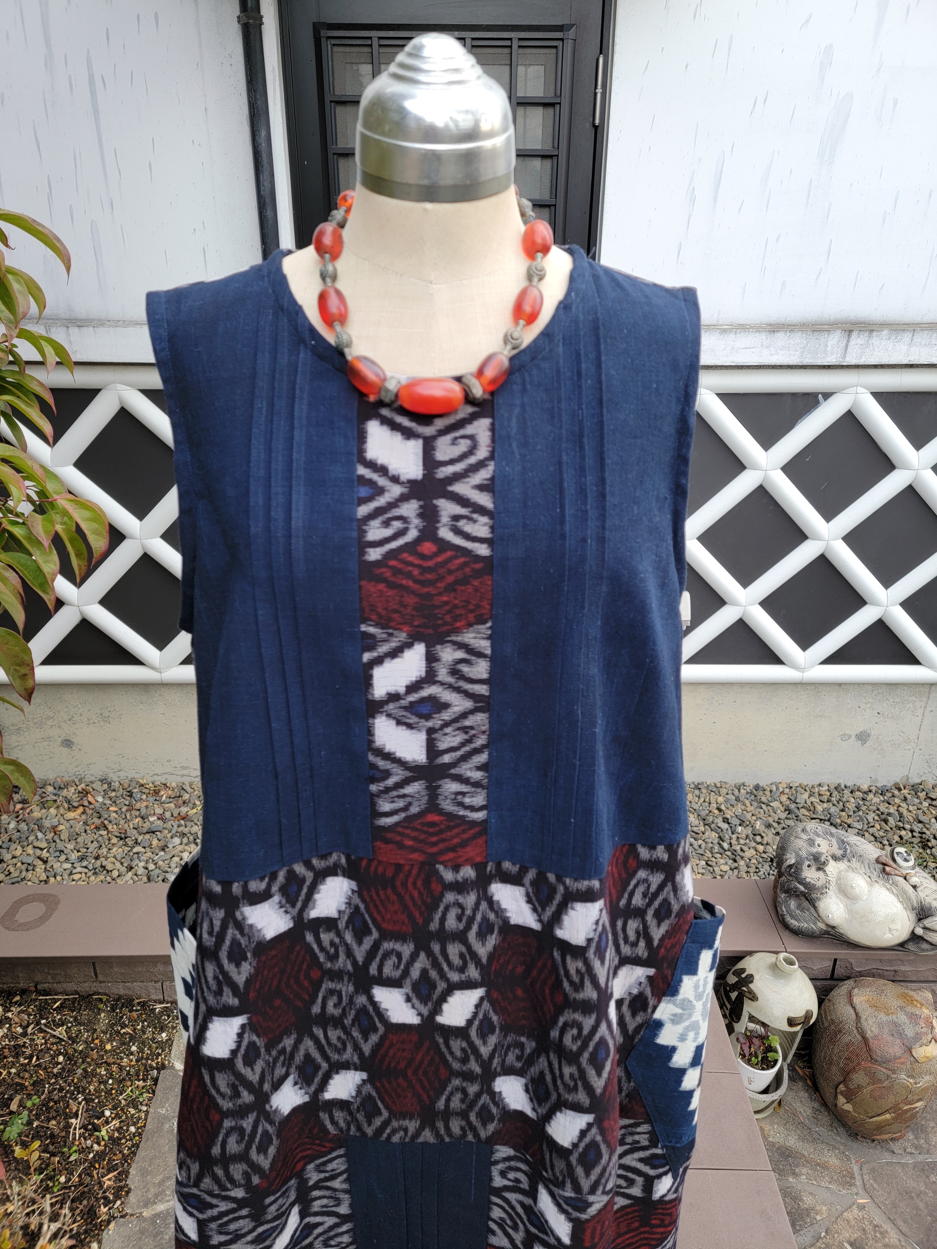 チュニック風ベスト、久留米絣、着物リメイク、手作り、一点もの ...