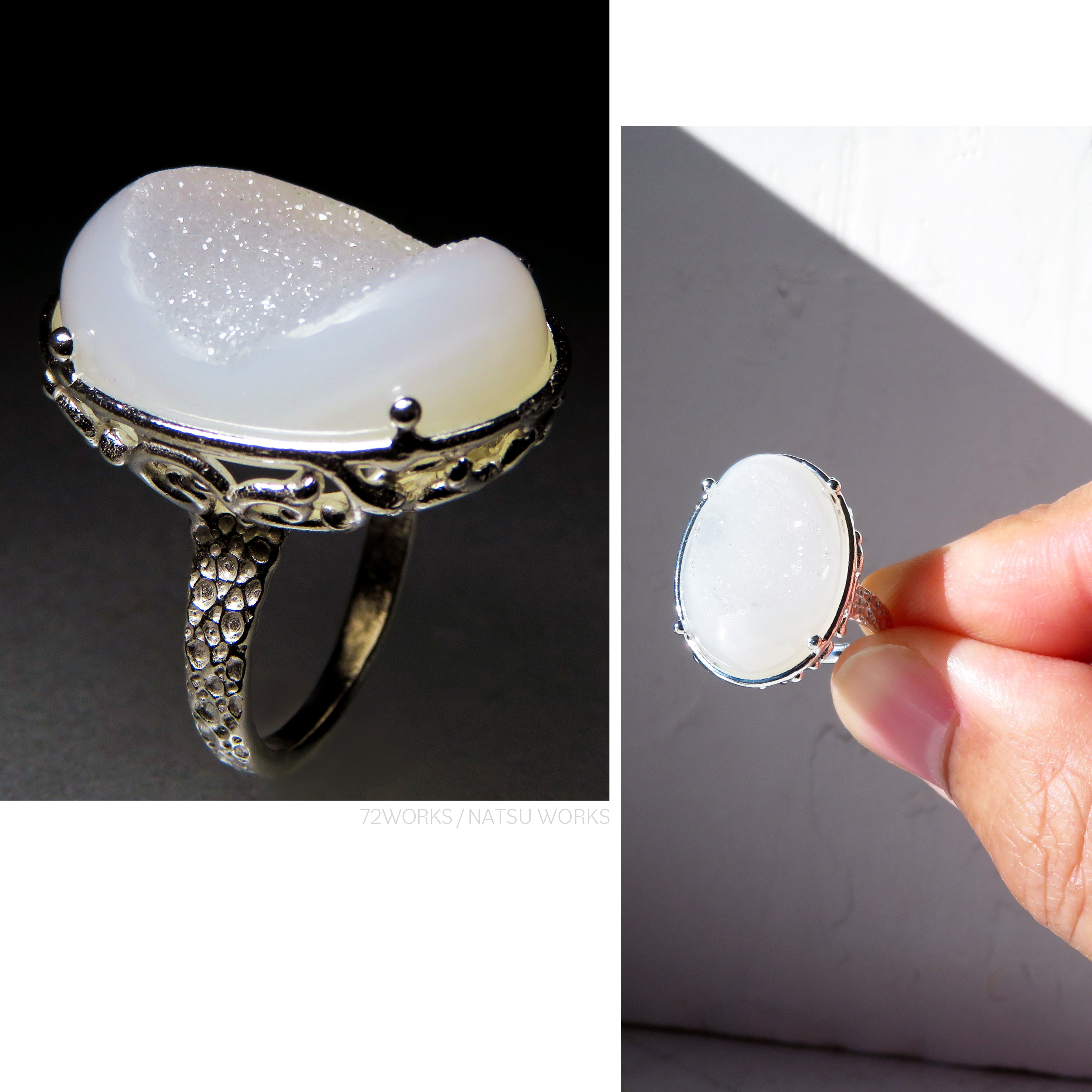 ドゥルージーカルセドニー リング Window Druzy Chalcedony Ring Iichi ハンドメイド クラフト作品 手仕事品の通販
