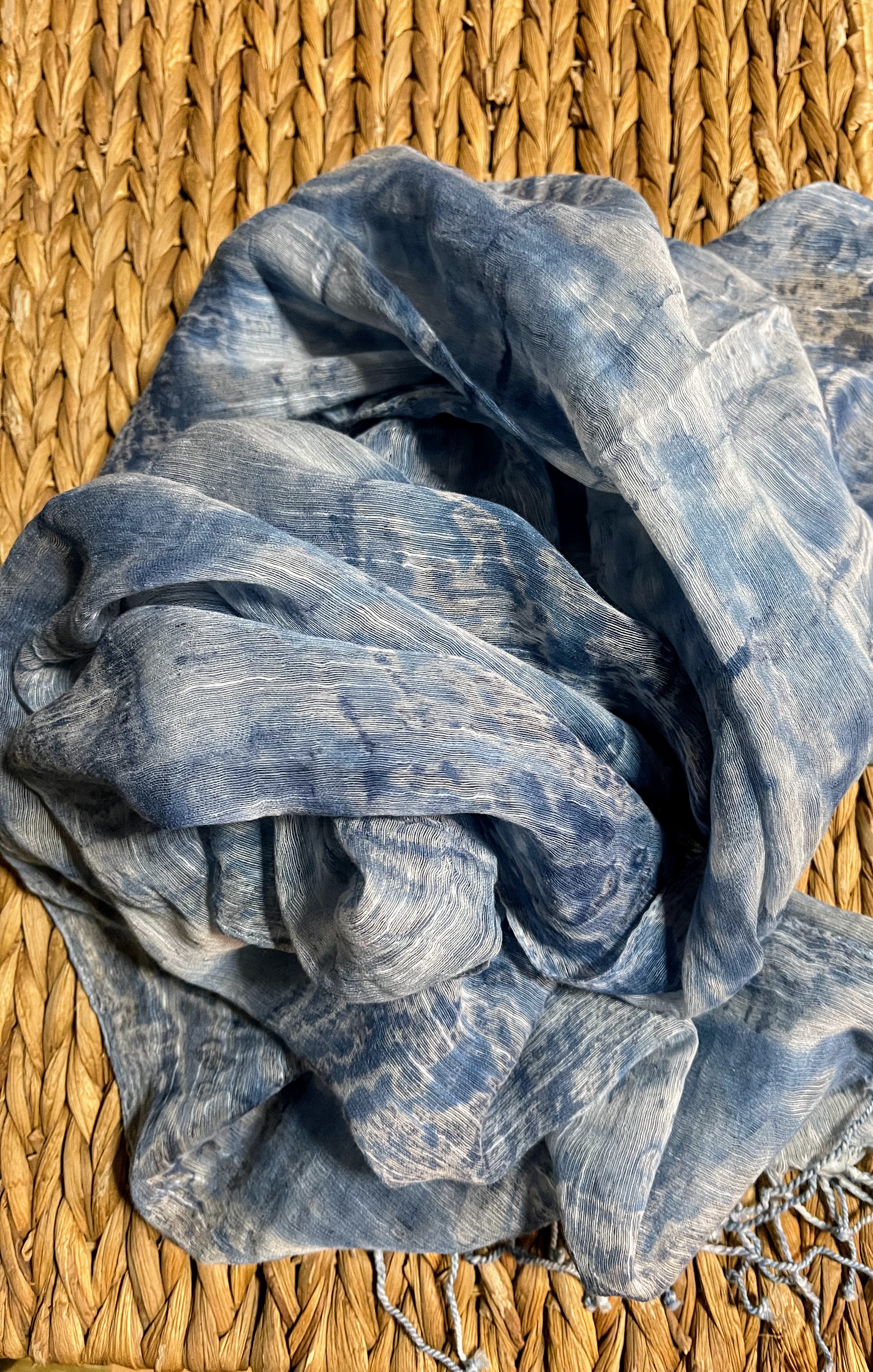 25％OFF 藍染 手織り 両面両サイド手刺繍豪華厚手綿 ストール