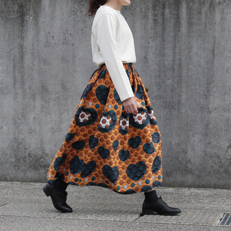 マーメイドスカート サンタナ オレンジ×グリーン×ブラウン（日本縫製