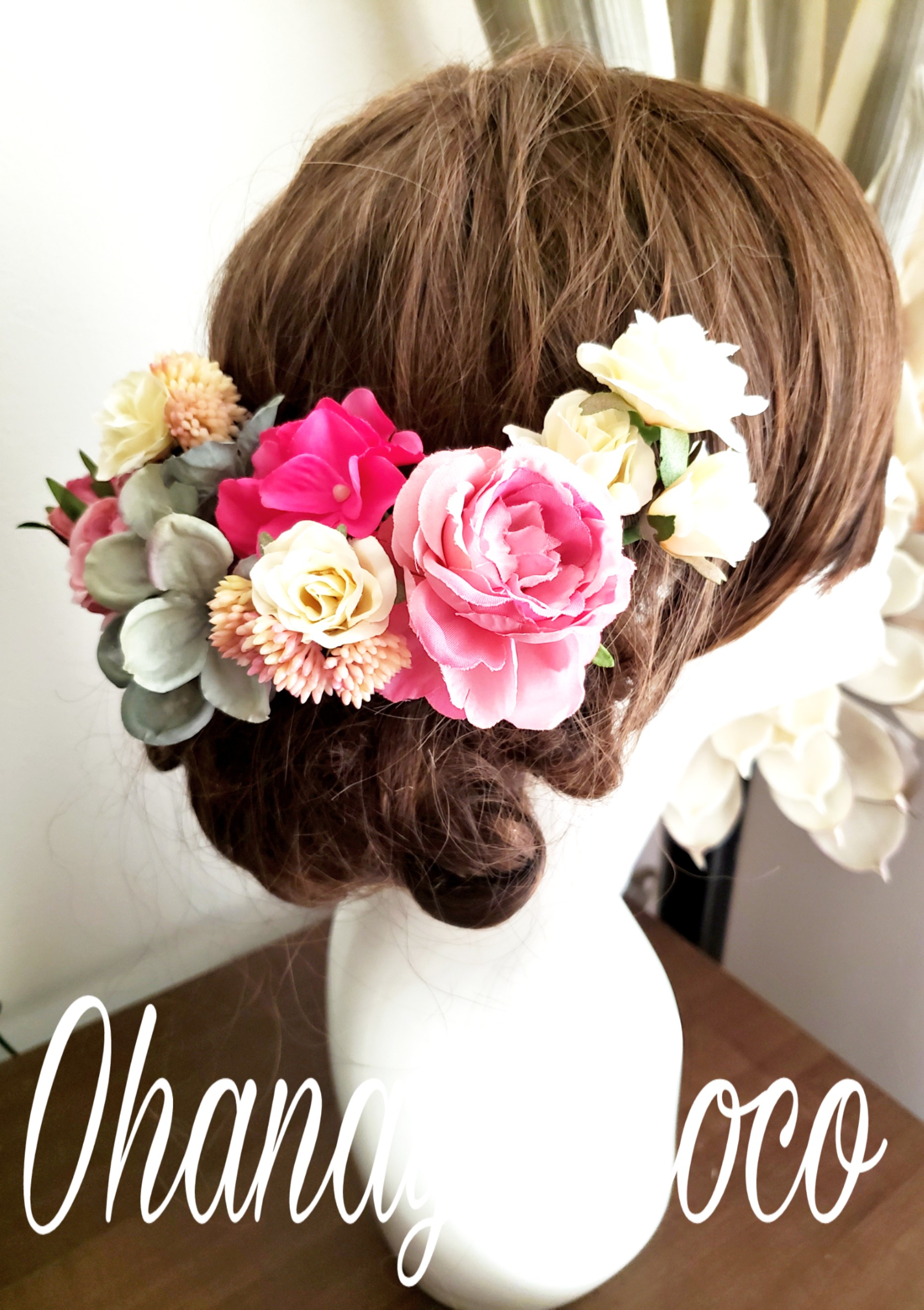 くすみピンクの薔薇と紫陽花の髪飾り9点Set No832 | iichi 