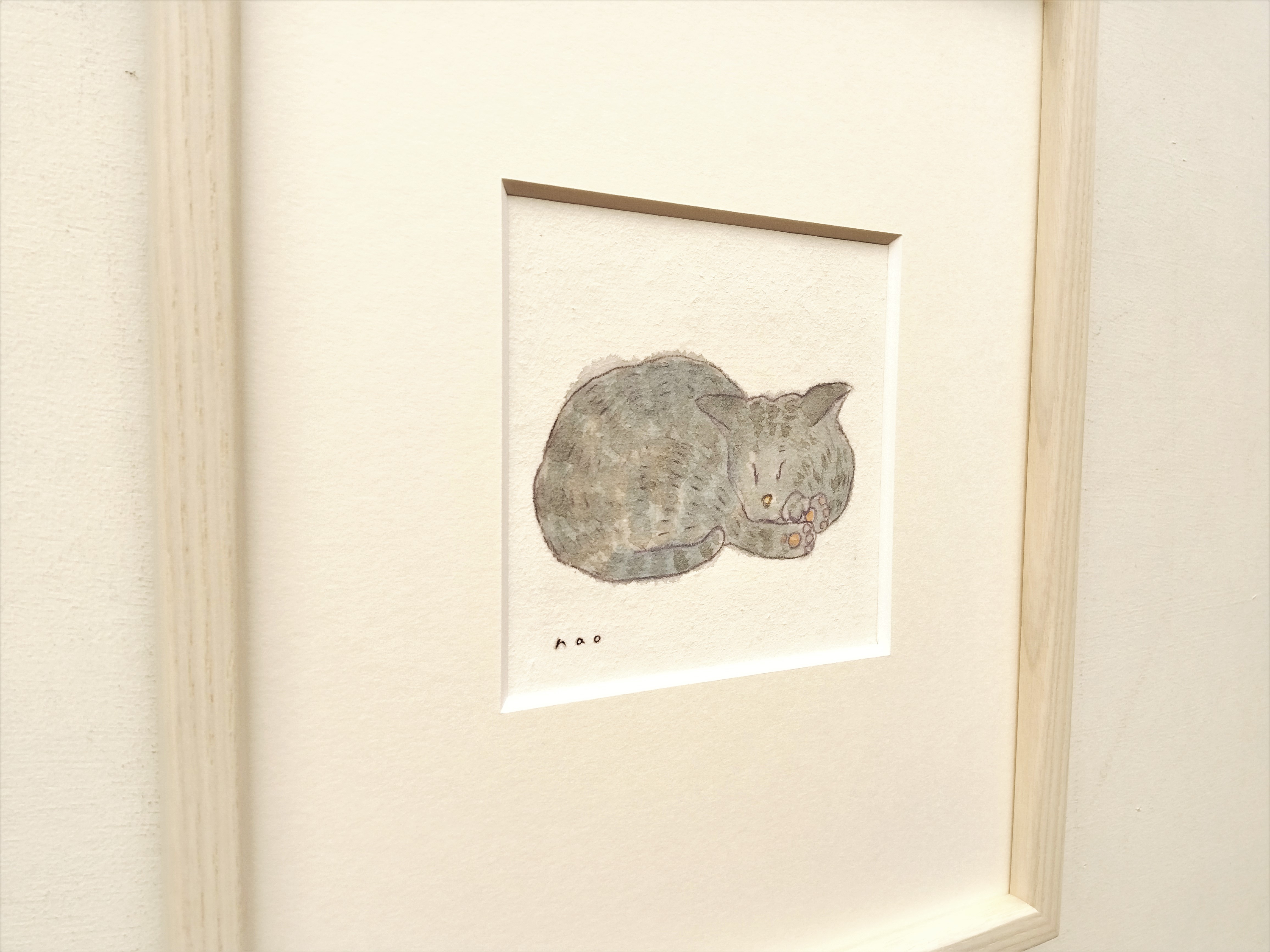 原画 眠り猫 水彩イラスト 木製額縁入り Iichi ハンドメイド クラフト作品 手仕事品の通販