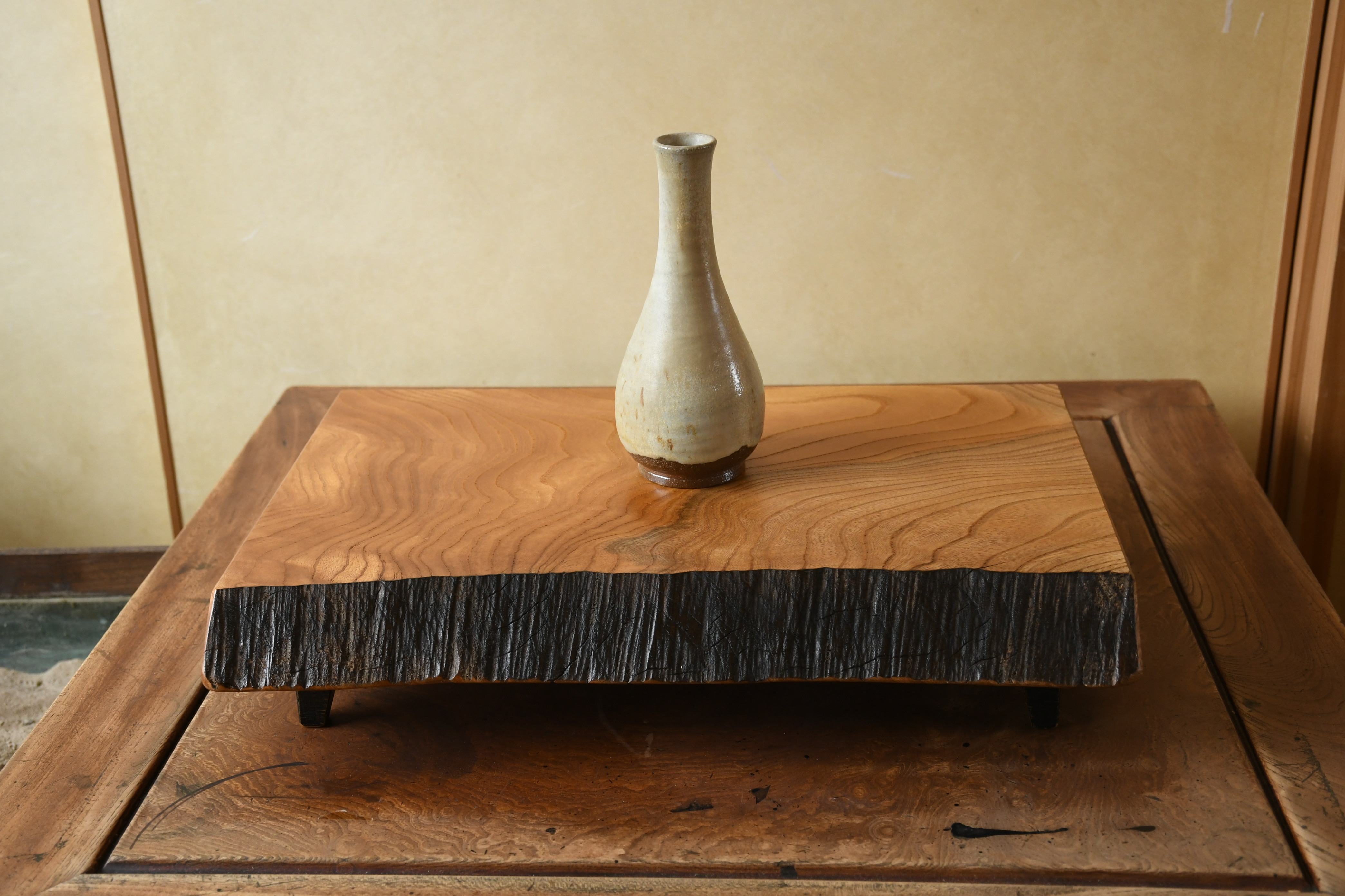 円 新着 花台 木製 床の間 和風 盆栽台 無垢 飾台 欅 床台 国産