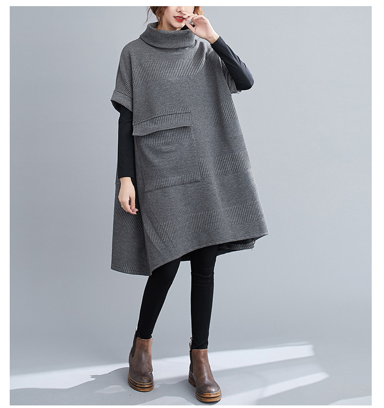 グレー ワンピース ハイネックレディース 春 ロング丈 無地 綿 おしゃれ 通勤 ゆったり 上品 ナチュラル 体型カバー Iichi ハンドメイド クラフト作品 手仕事品の通販