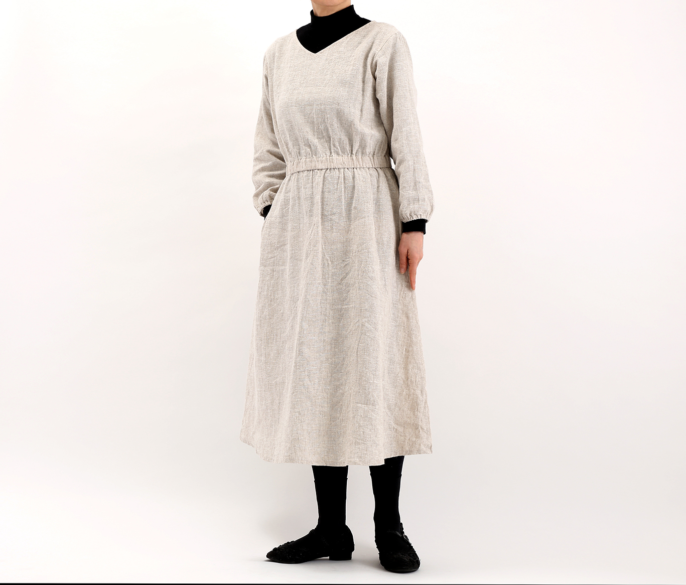 リネンのワンピース ベイジュ 362 Iichi ハンドメイド クラフト作品 手仕事品の通販