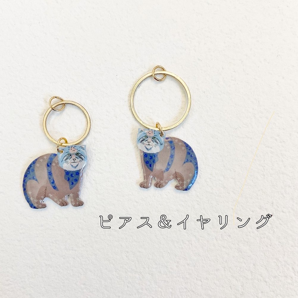 受注生産 マヌルネコ イラスト イヤリング ピアス Iichi ハンドメイド クラフト作品 手仕事品の通販